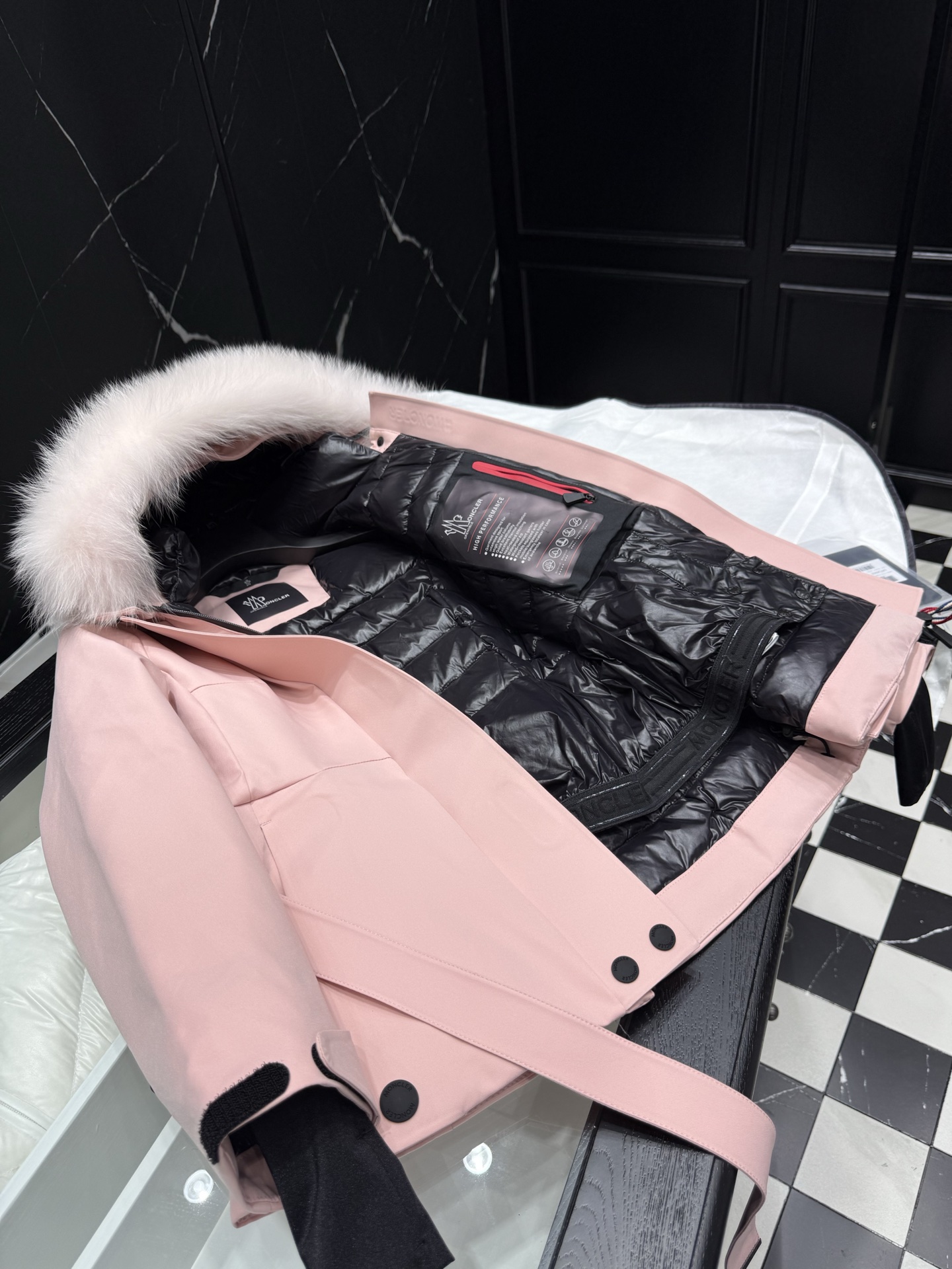 MONCLER Pink Down Jacket with Fur Hood Belted Waist Winter Coat 6 i1758036826136 5092 0 4