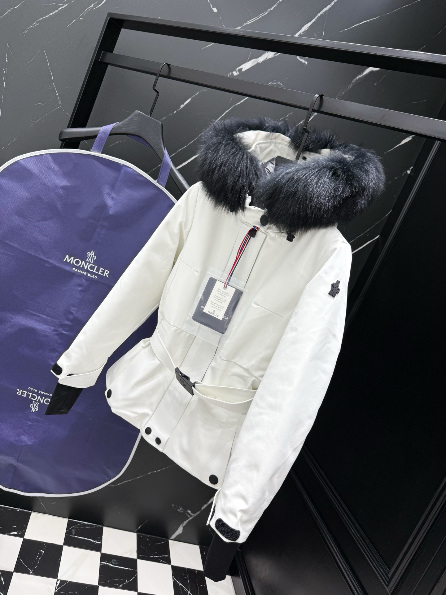 MONCLER White Down Padded Belted Jacket with Fur Hood - Stylish & Warm 3 i1758037764706 8036 0 1