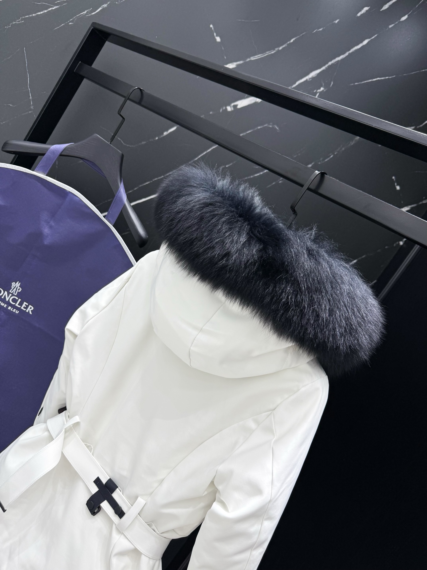 MONCLER White Down Padded Belted Jacket with Fur Hood - Stylish & Warm 10 i1758037764723 9086 0 8