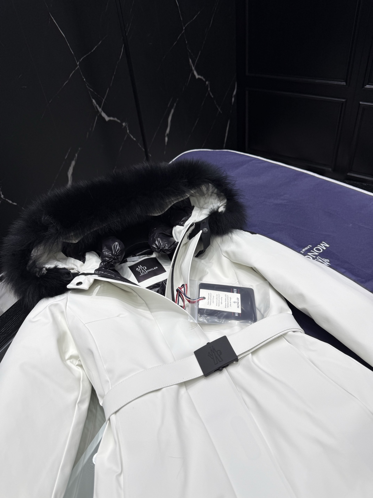 MONCLER Women's White Down Jacket with Fur Hood and Belt 6 i1758037813987 674 0 4