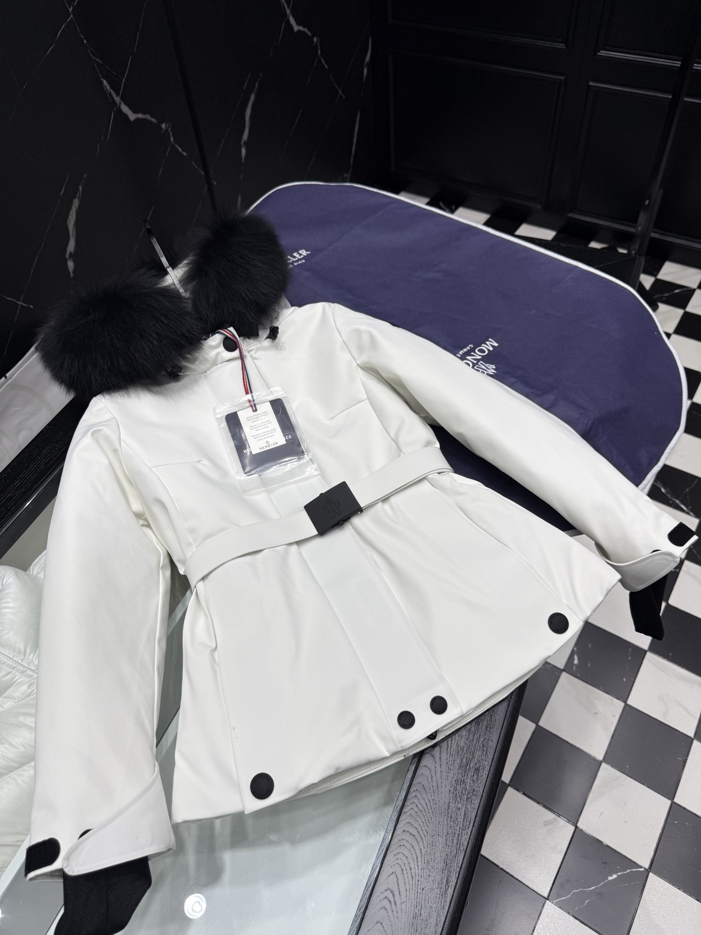MONCLER Women's White Down Jacket with Fur Hood and Belt 4 i1758037814028 2768 0 2