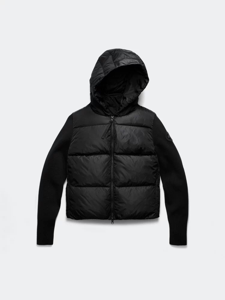 Canada Goose Cropped Down Jacket - Black Knit Sleeve Hooded Puffer