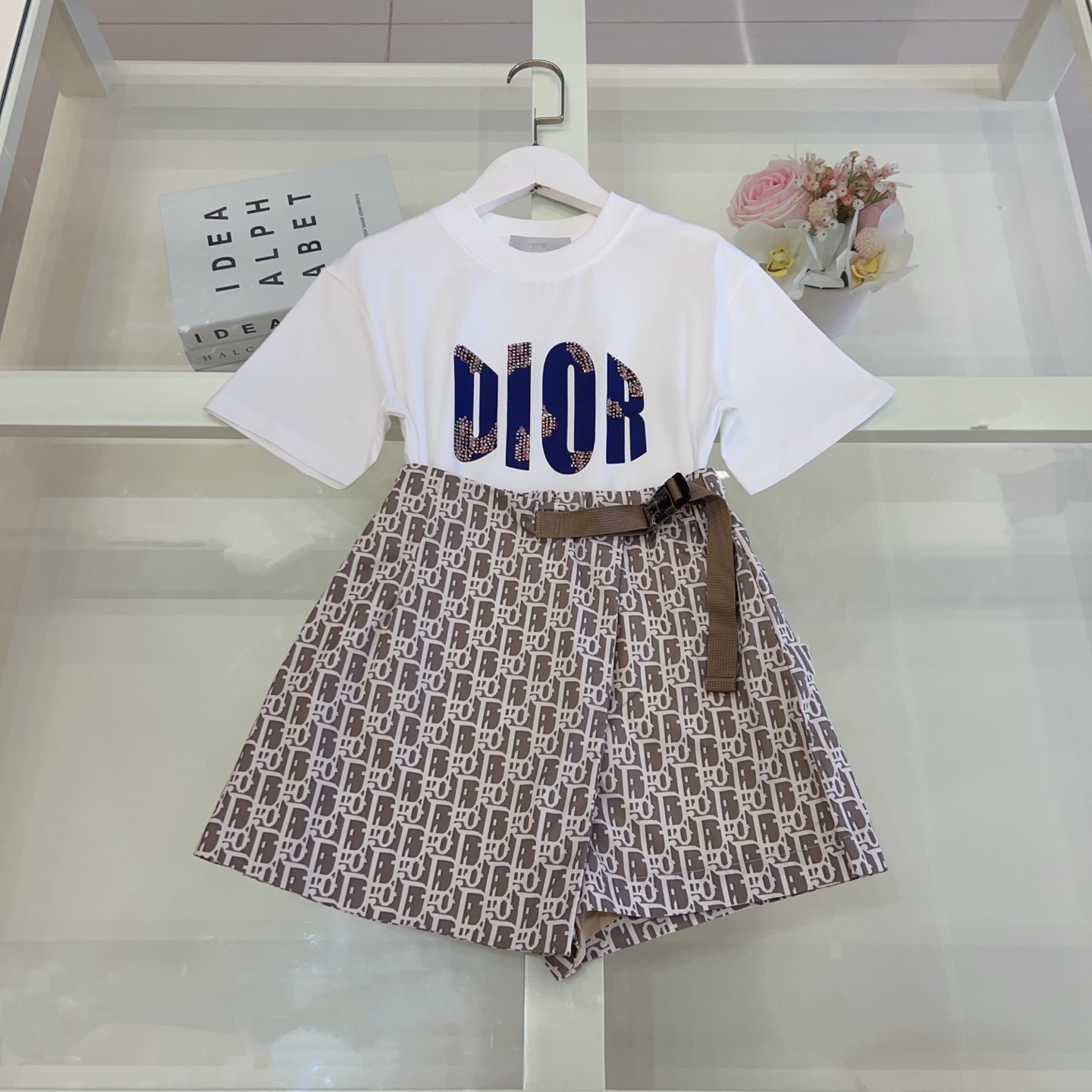 Tallas 100-165cm, 198. Dior_estampado de diamantes de colores, camiseta de algodón puro de manga corta, el día a día de…