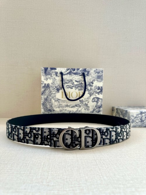 DIOR Reversible Belt, 3.5cm Width, Iconic Oblique Pattern, CD Buckle, Elegant Style