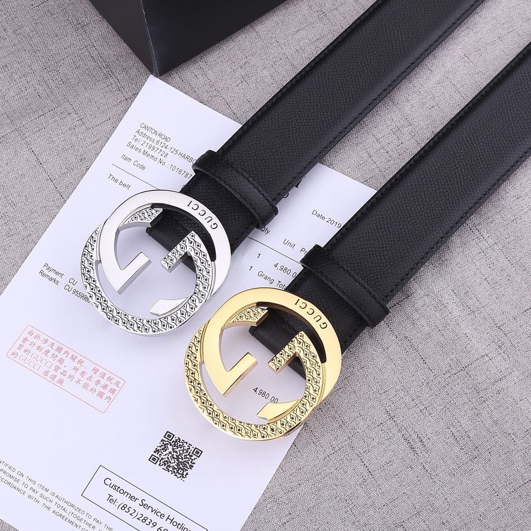 宽度4.0 cm GUCCI 加厚钢扣/双面头层手掌纹、采用精挑细选进口顶级牛皮，手感柔软细腻！品质保证