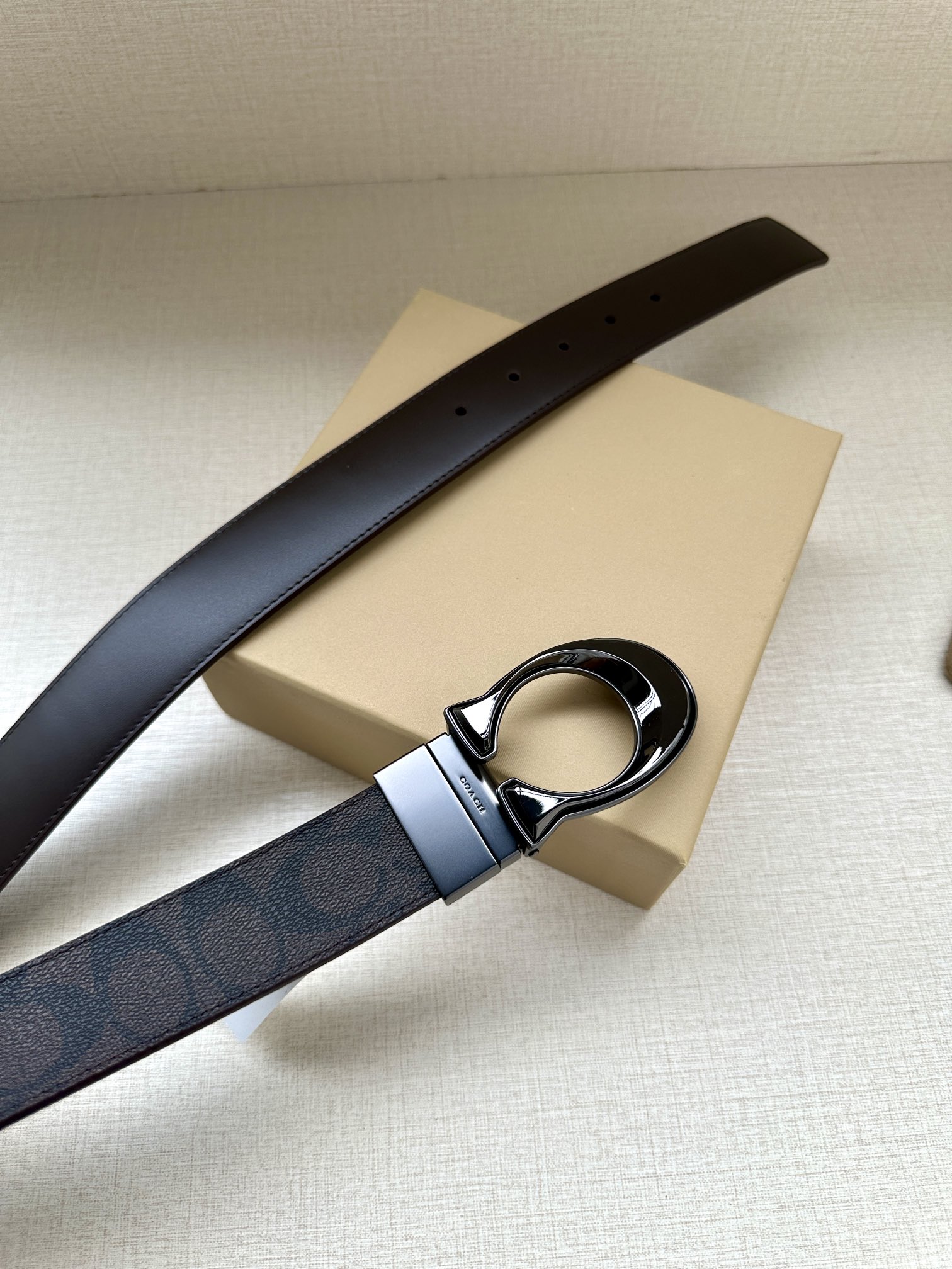 COACH Double Belt: Fine Leather & Classic Plaque Material, 3.8cm Wide – Versatile Style - 图片 5