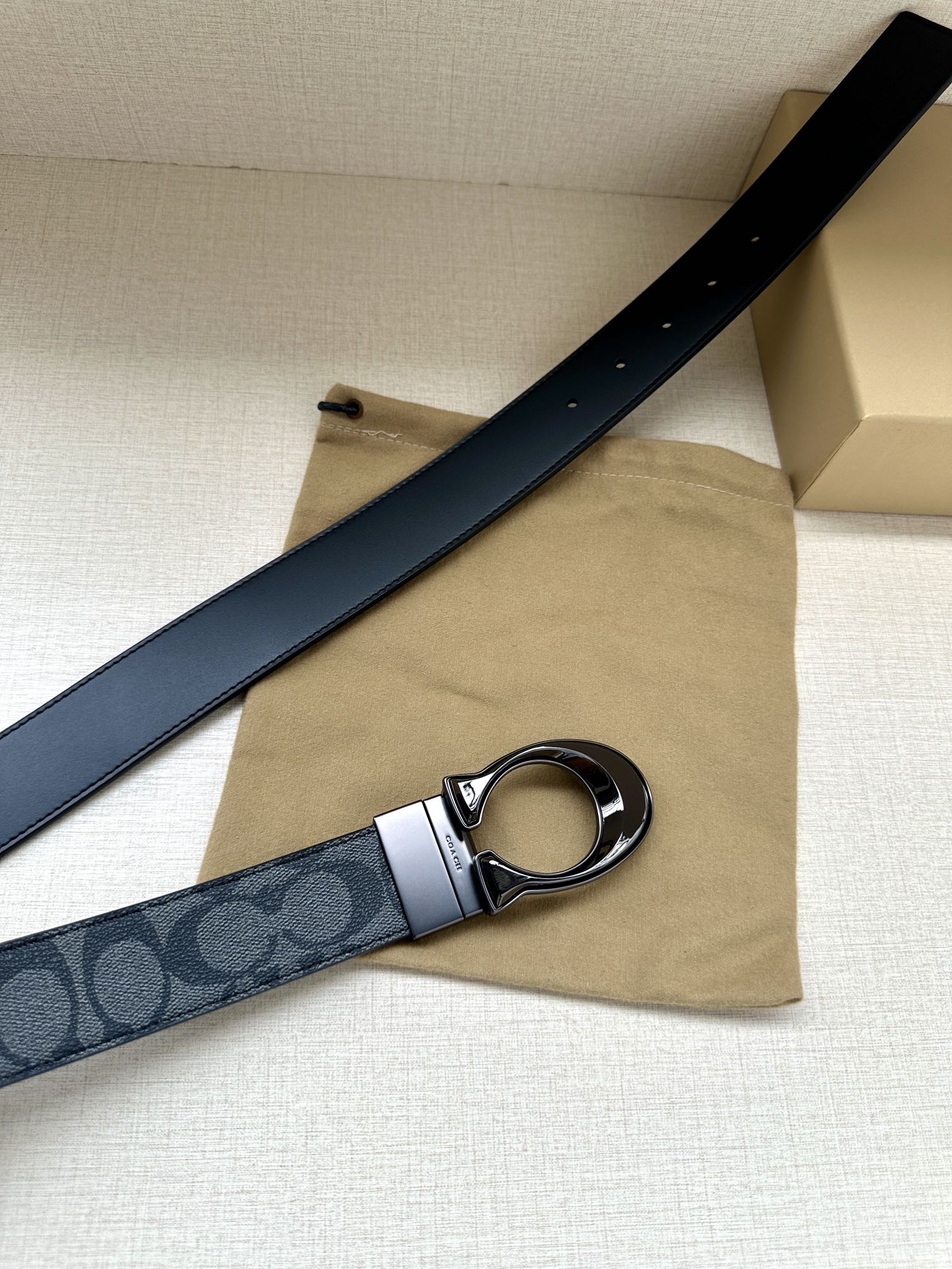 COACH Double Belt: Fine Leather and Classic Plaque Material, 3.8cm Wide – Versatile Style - 图片 5