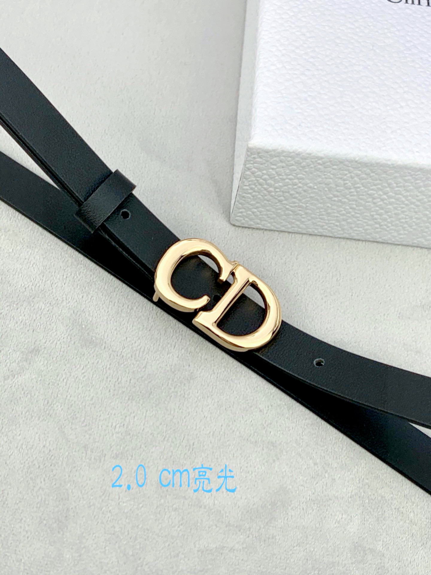 宽度2.0cm Dior（迪奧）爆款平面無線帶身/Saddle进口小牛皮带身金属“CD”标志 採用進口雙