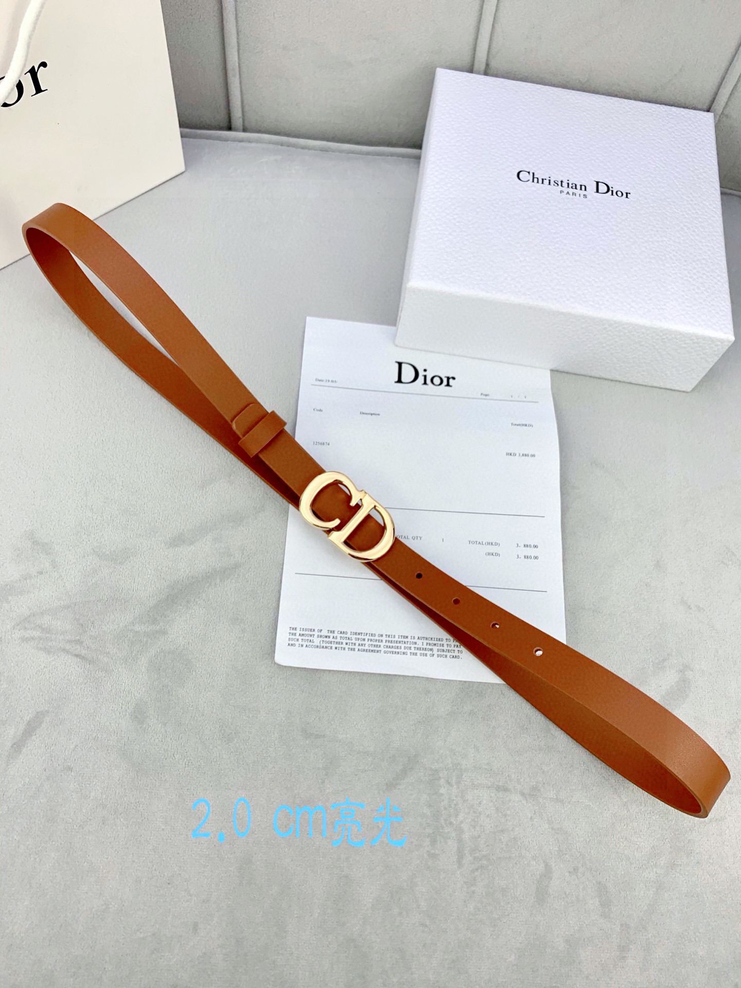 宽度2.0cm Dior（迪奧）爆款平面無線帶身/Saddle进口小牛皮带身金属“CD”标志 採用進口雙