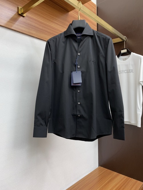 Louis Vuitton 2025 Men's Black Long Sleeve Dress Shirt, Business Casual Slim Fit