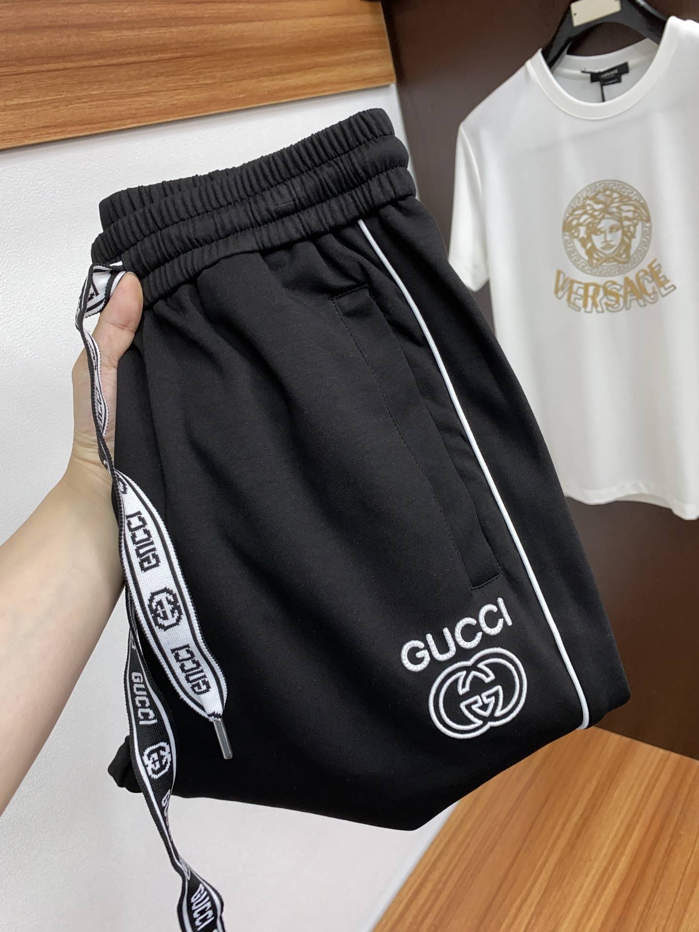 Gucci Women's Black Straight-Leg Lounge Pants with Logo Drawstring