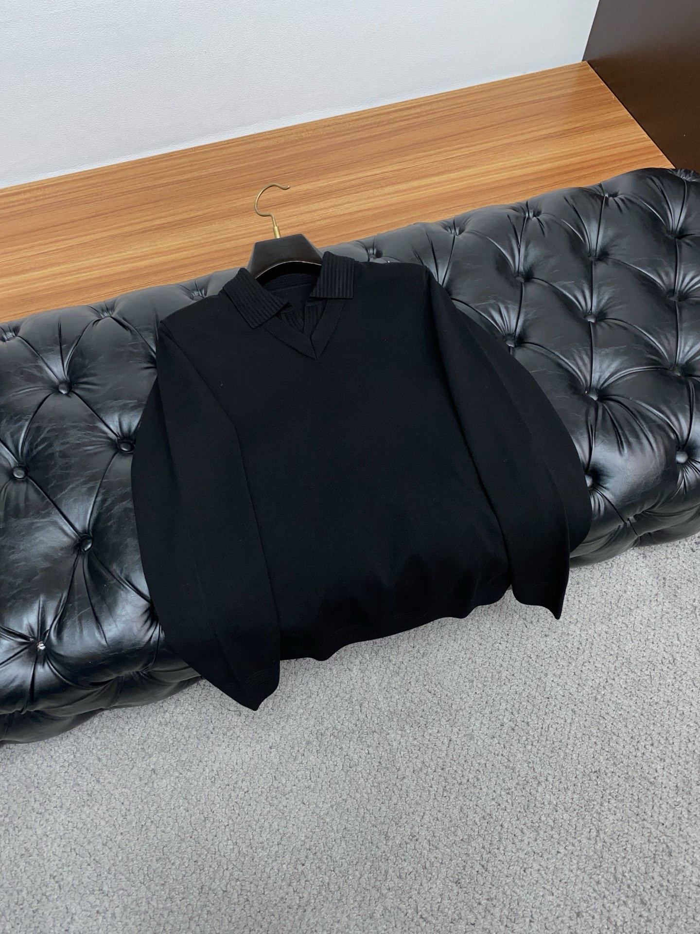 杰尼亚 男士高端简约翻领假两件针织长袖毛衣 ，香港洋行渠道货，纯正血统品质，25年秋冬 新款，经典王牌系