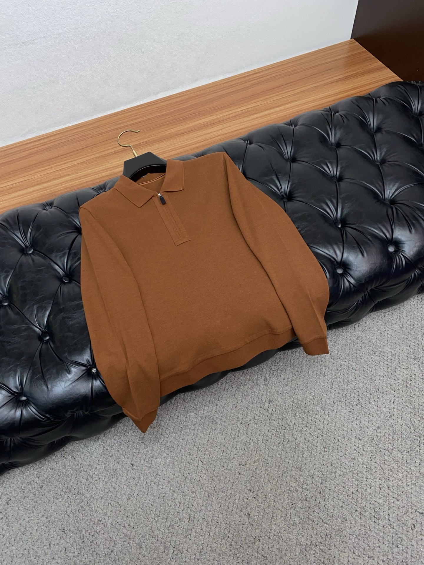 杰尼亚 2025ss新品时尚休闲翻领单穿商务休闲高档精纺纯长袖半拉链Polo衫 舒适保暖！抗起球👍🏼不刺