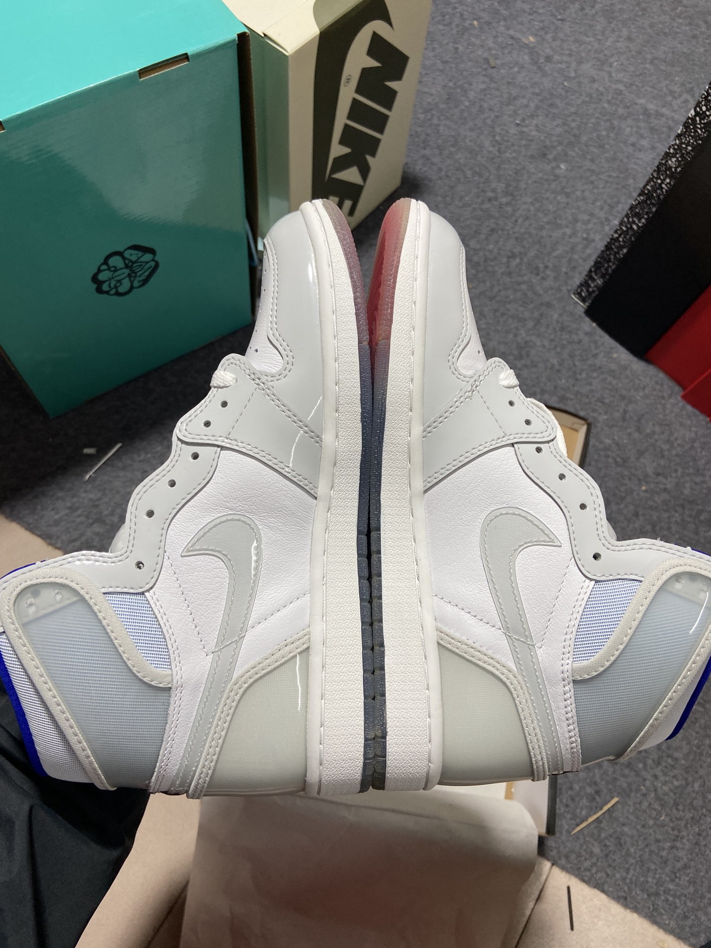 福利特价AirJordan1ZoomR2TAJ1白灰白蓝漆皮渐变底DIORCK6637-104aj1小迪