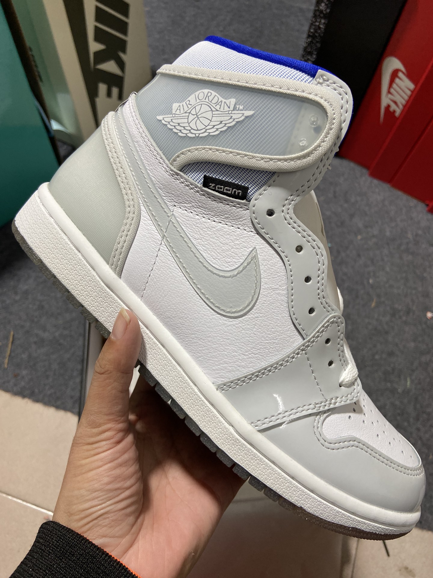 福利特价AirJordan1ZoomR2TAJ1白灰白蓝漆皮渐变底DIORCK6637-104aj1小迪