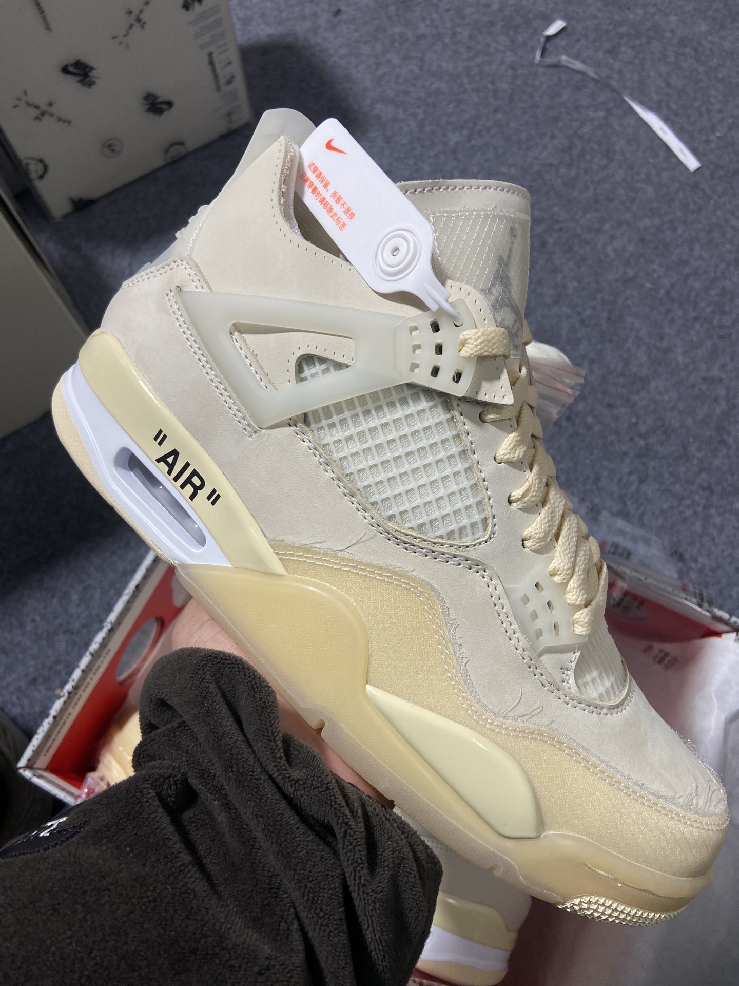 AJ4白帆尺码:36-47.5总裁PK版出品-AirJordan4OffWhiteAJ4乔4OW联名透明