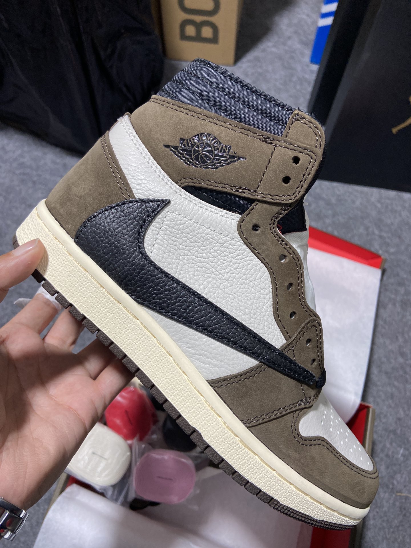 AJ1深棕高帮倒钩鬼脸鞋码36-40纯原出品-AirJordan1TravisScottAJ1TS深棕高