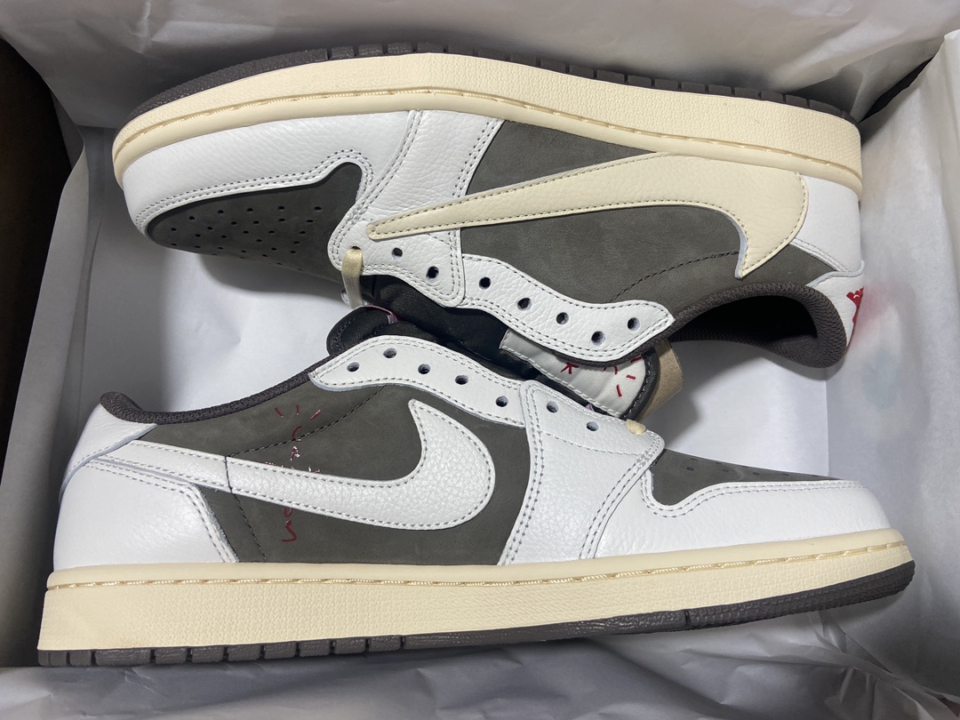 AJ1Low白棕倒钩鞋码36-47.5纯原版出品-TravisScottxAirJordan1Rever