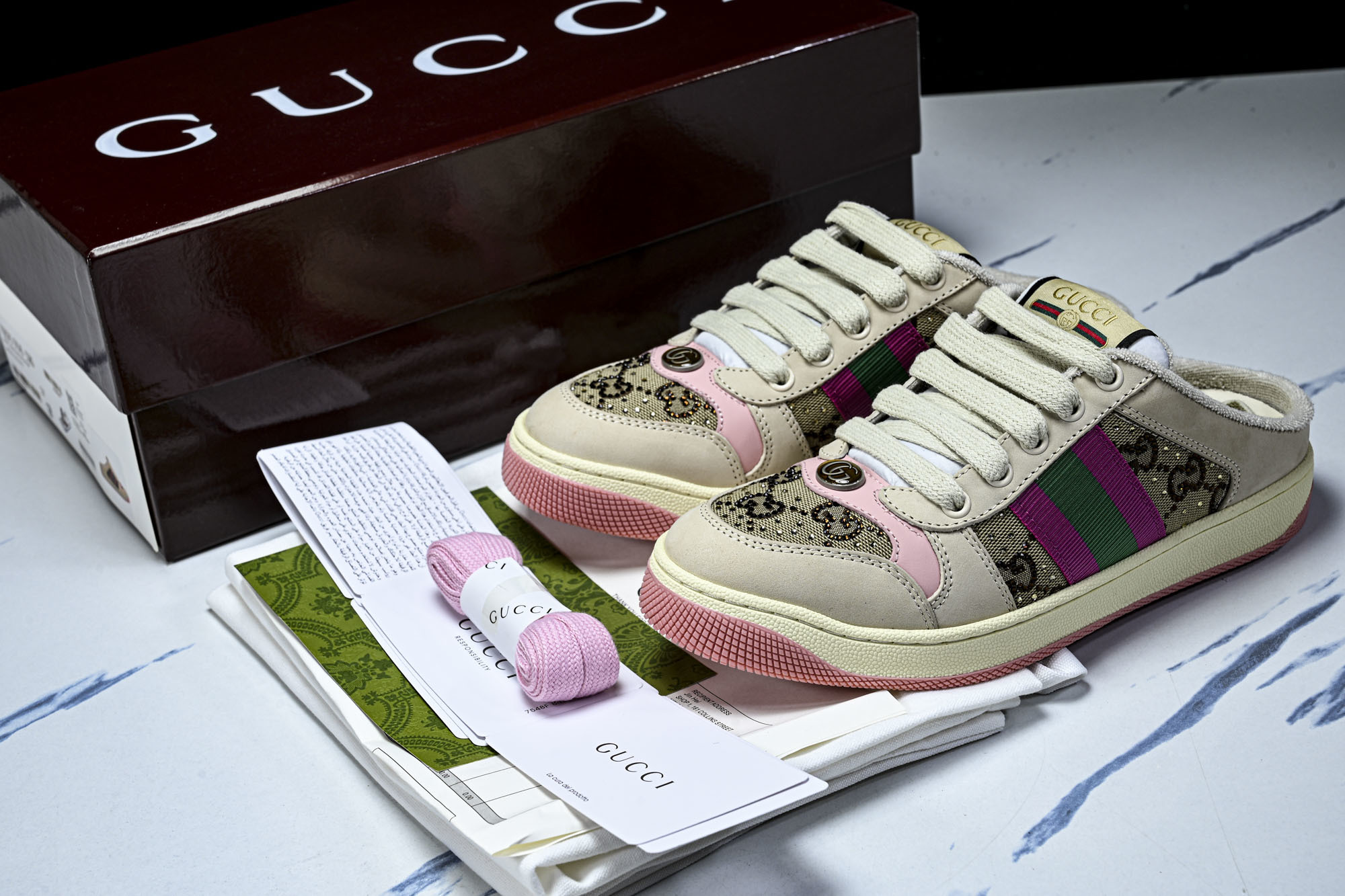 (X2.原装)GUCCI古驰Screener系列女士GG水晶运动鞋休闲鞋原版1:1 制作 全套私模 开发