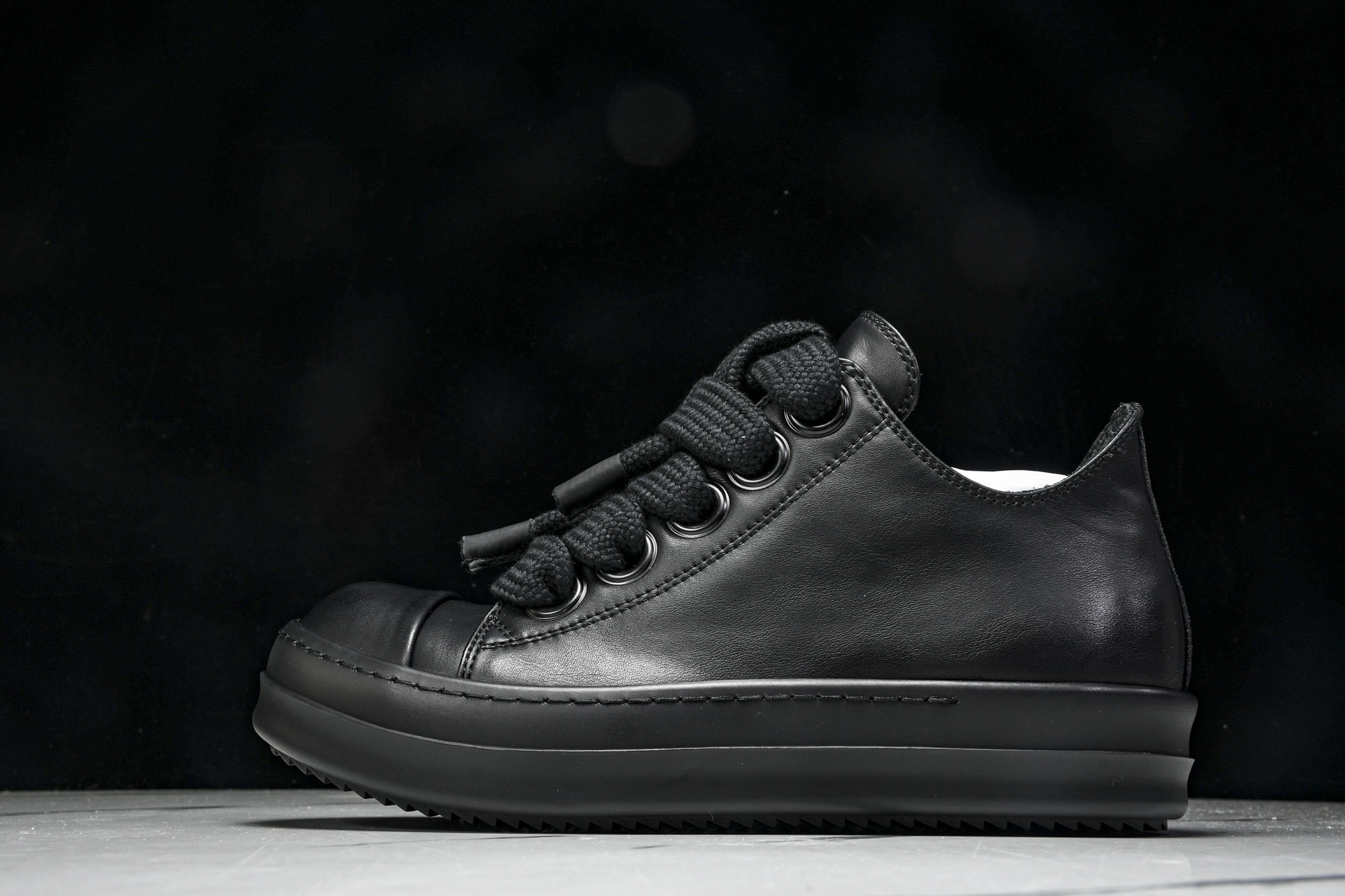 纯原莞产 RICK OWENS RO 黑皮 宽鞋带#YZ021-136 37 38 39 40 41 4
