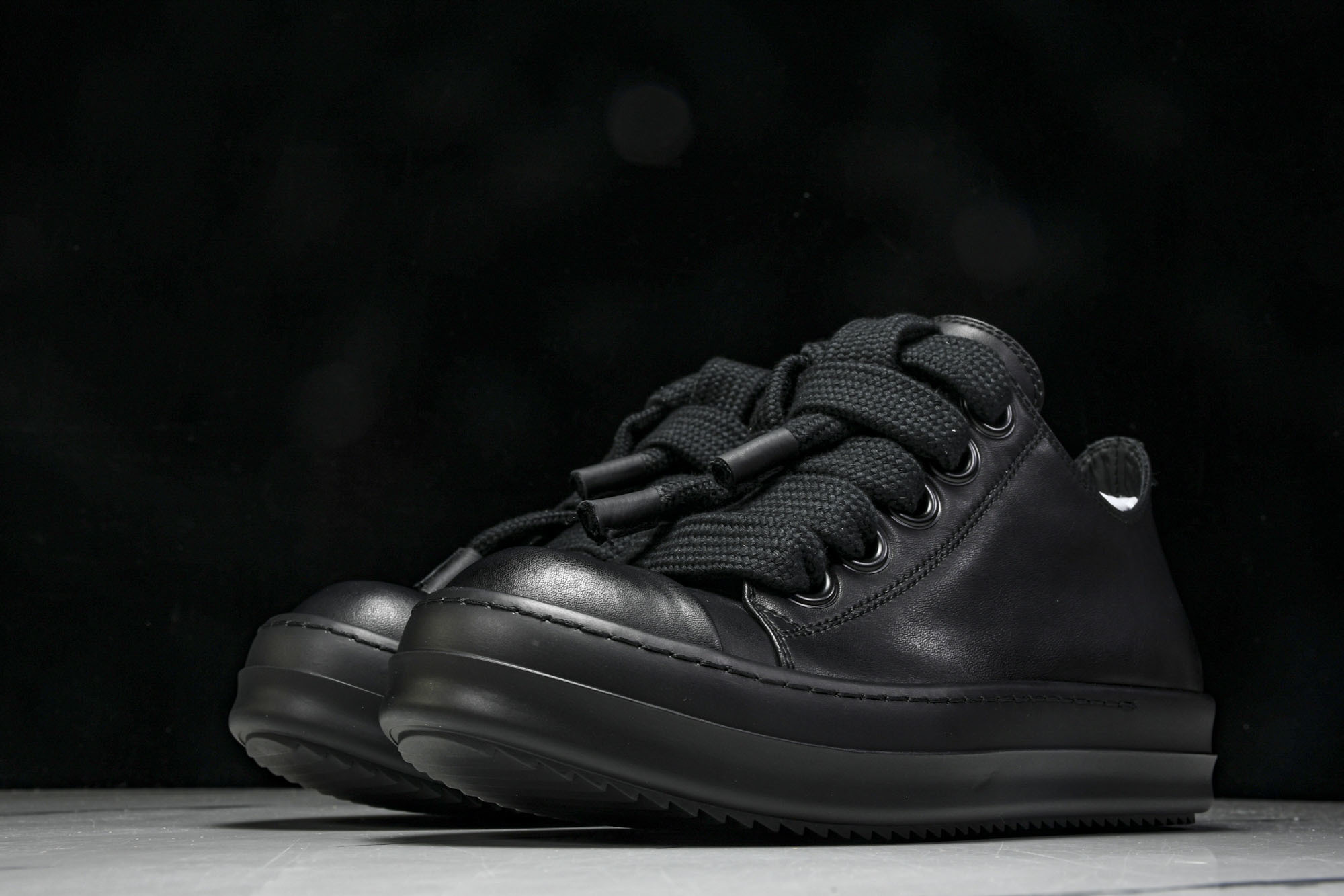 纯原莞产 RICK OWENS RO 黑皮 宽鞋带#YZ021-136 37 38 39 40 41 4