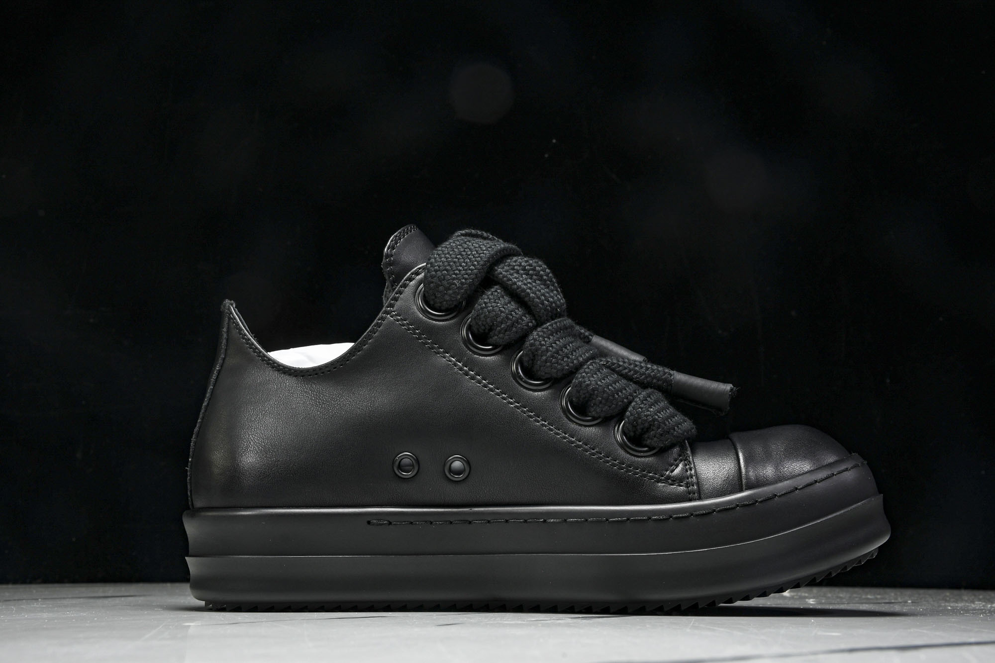 纯原莞产 RICK OWENS RO 黑皮 宽鞋带#YZ021-136 37 38 39 40 41 4