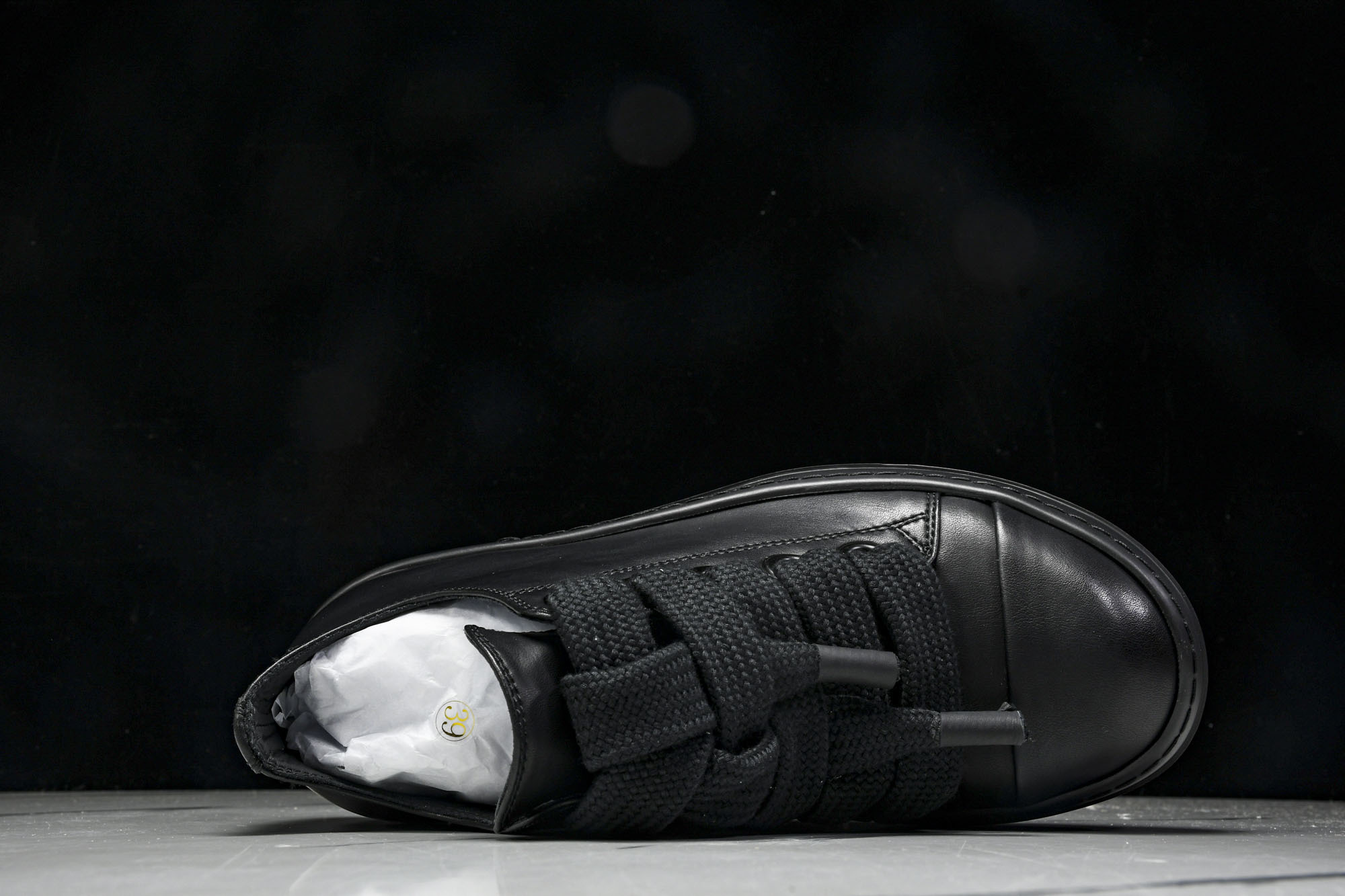 纯原莞产 RICK OWENS RO 黑皮 宽鞋带#YZ021-136 37 38 39 40 41 4