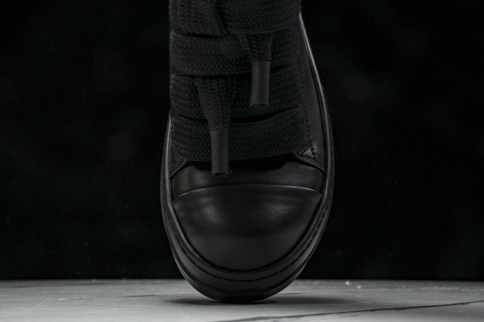 纯原莞产 RICK OWENS RO 黑皮 宽鞋带#YZ021-136 37 38 39 40 41 4