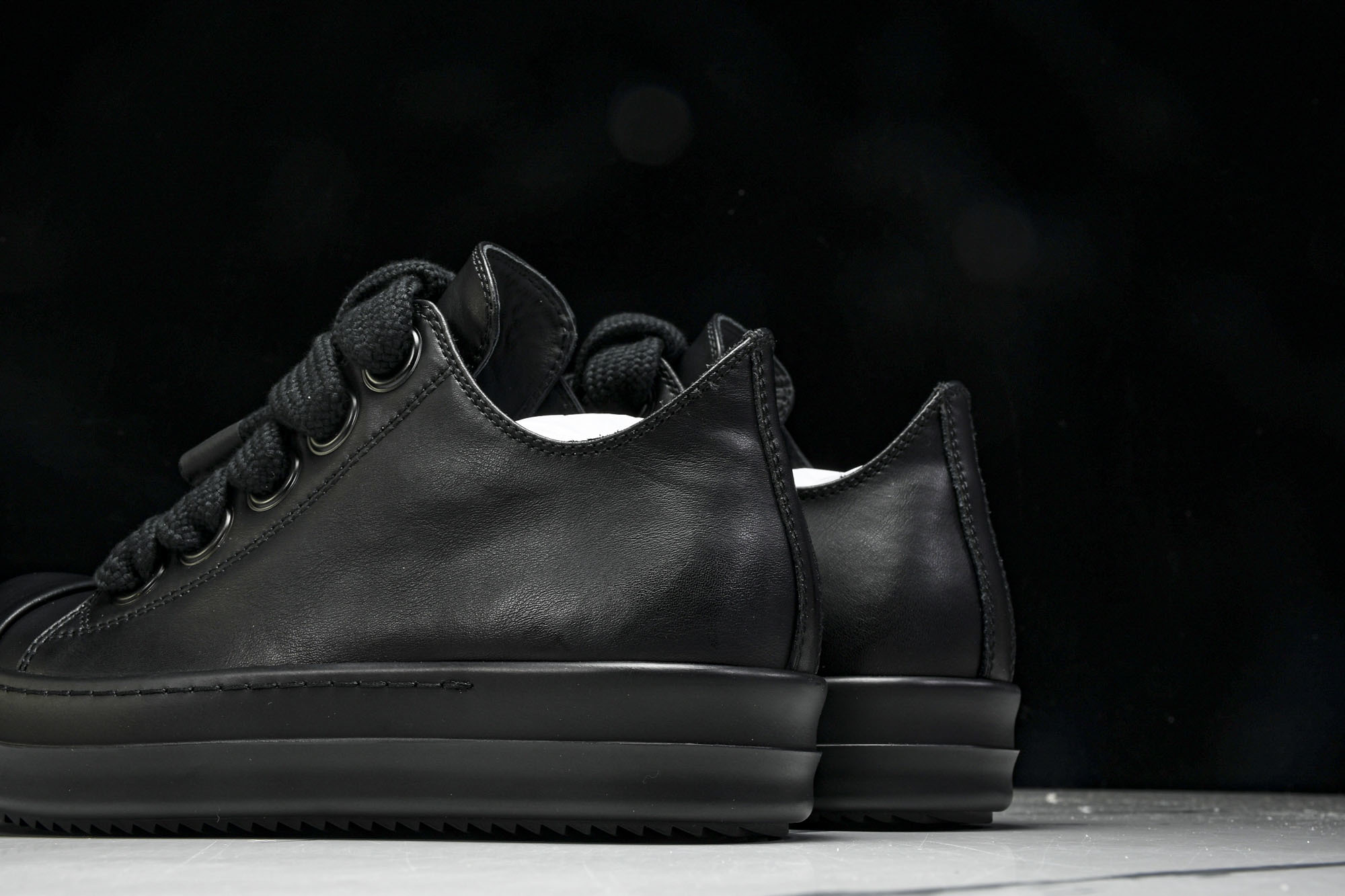 纯原莞产 RICK OWENS RO 黑皮 宽鞋带#YZ021-136 37 38 39 40 41 4