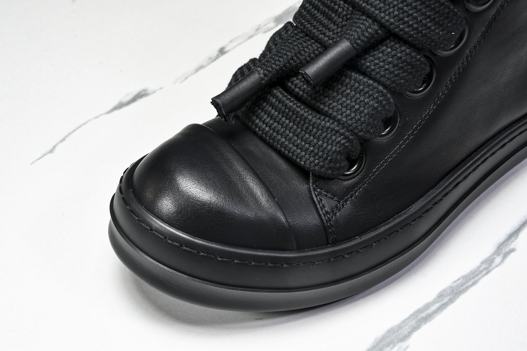 纯原莞产 RICK OWENS RO 黑皮 宽鞋带#YZ021-136 37 38 39 40 41 4