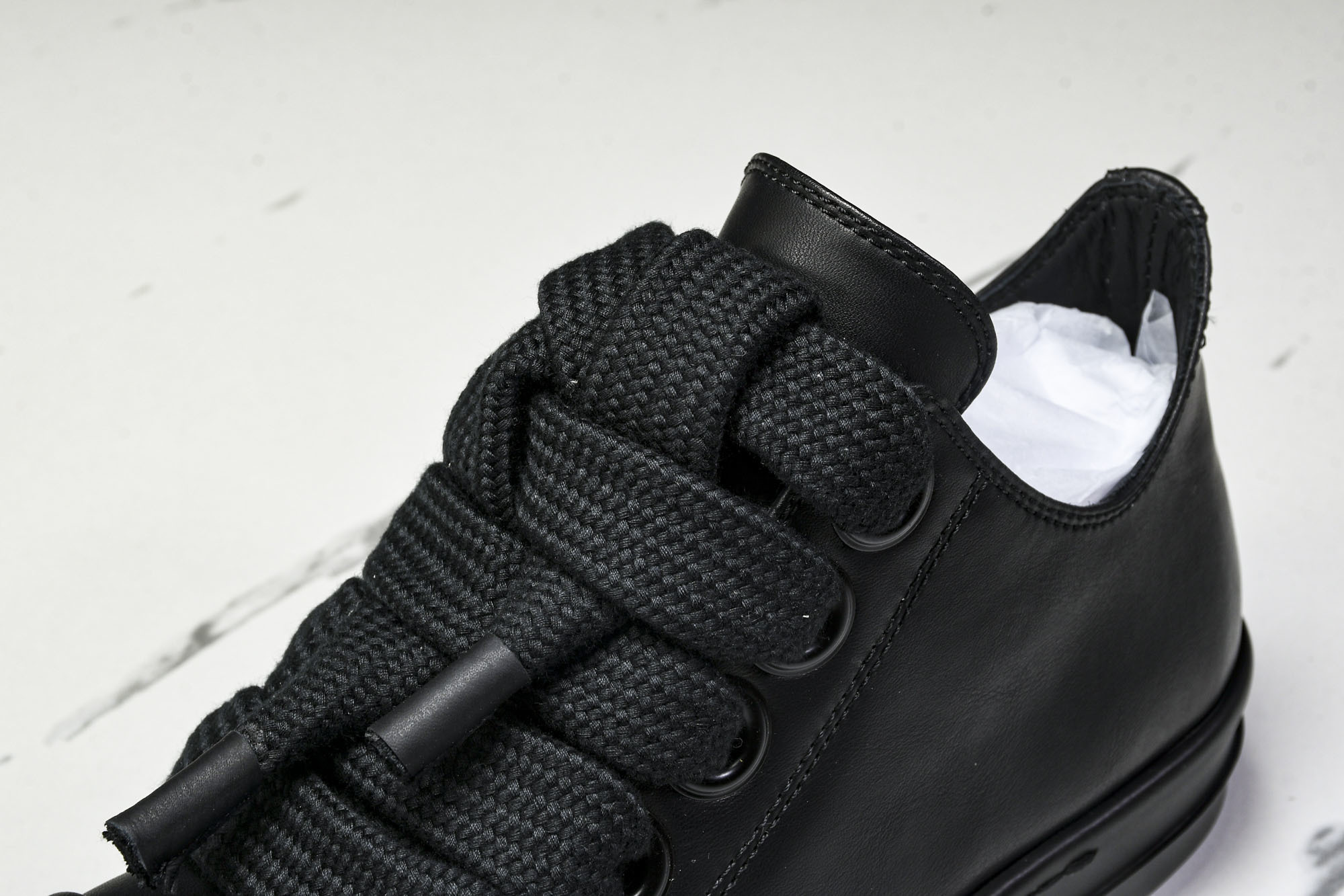 纯原莞产 RICK OWENS RO 黑皮 宽鞋带#YZ021-136 37 38 39 40 41 4