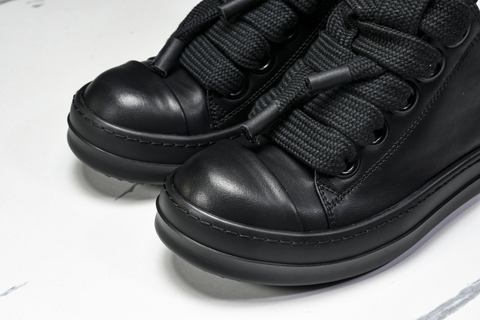 纯原莞产 RICK OWENS RO 黑皮 宽鞋带#YZ021-136 37 38 39 40 41 4