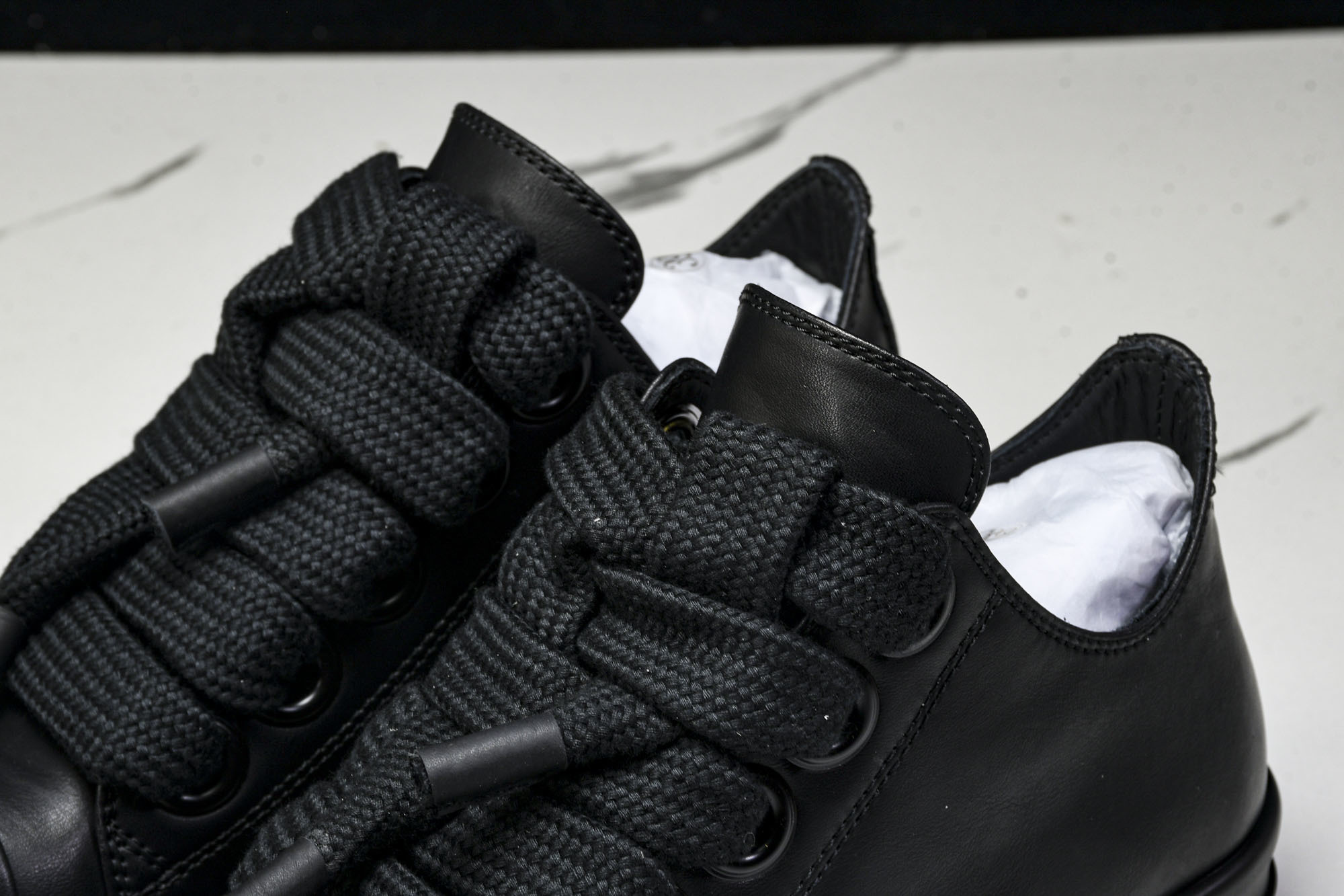 纯原莞产 RICK OWENS RO 黑皮 宽鞋带#YZ021-136 37 38 39 40 41 4