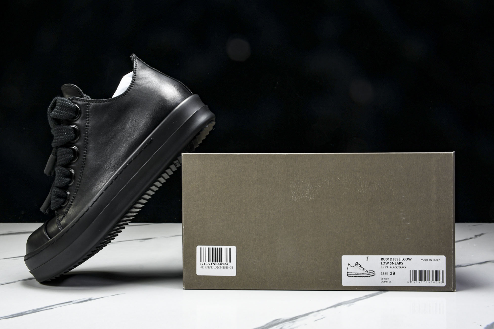 纯原莞产 RICK OWENS RO 黑皮 宽鞋带#YZ021-136 37 38 39 40 41 4