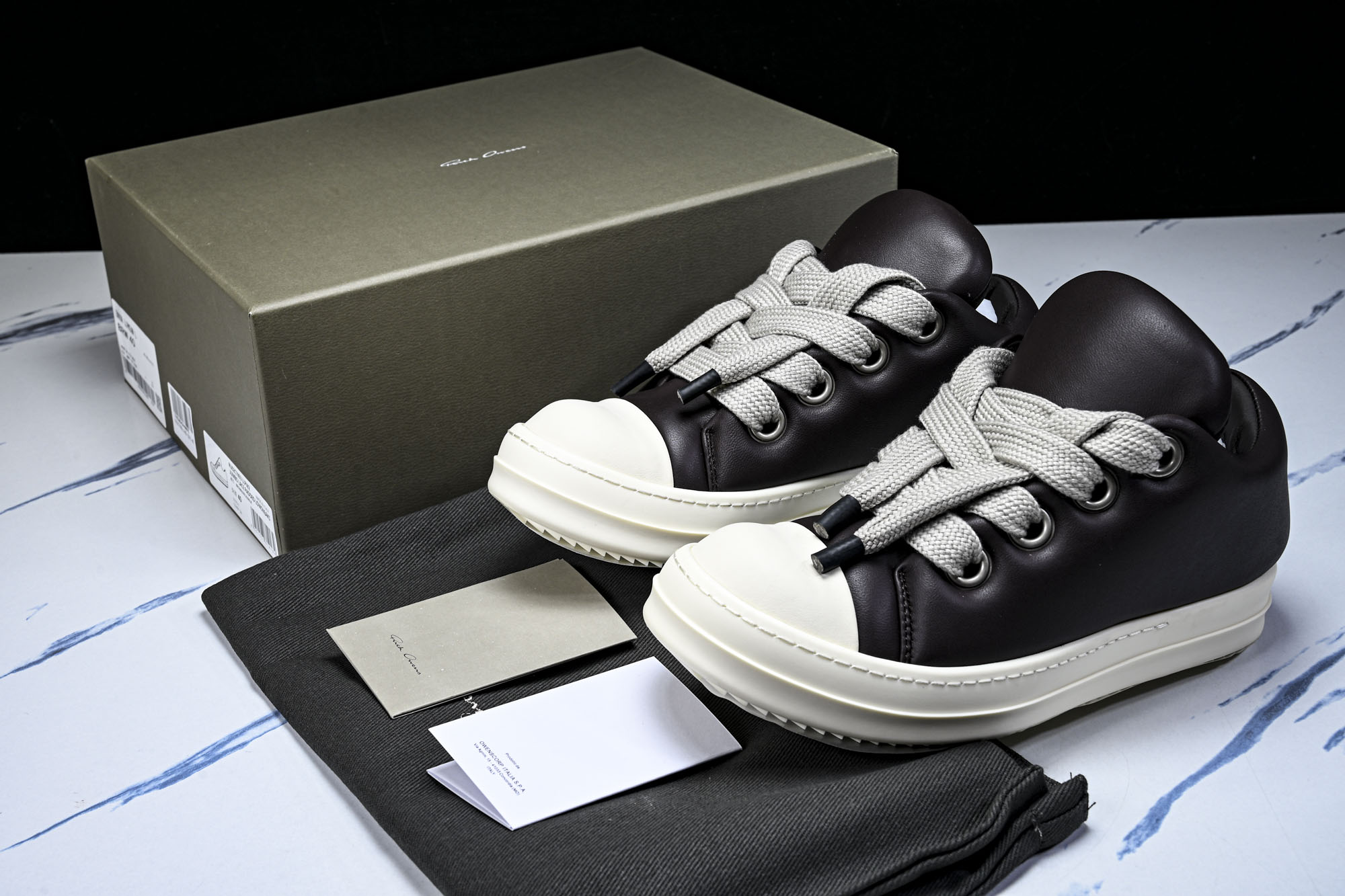 纯原莞产 RICK OWENS 男女士 羊皮棕色面包鞋奶白系带低帮运动鞋RU02C7893 LLPW2#