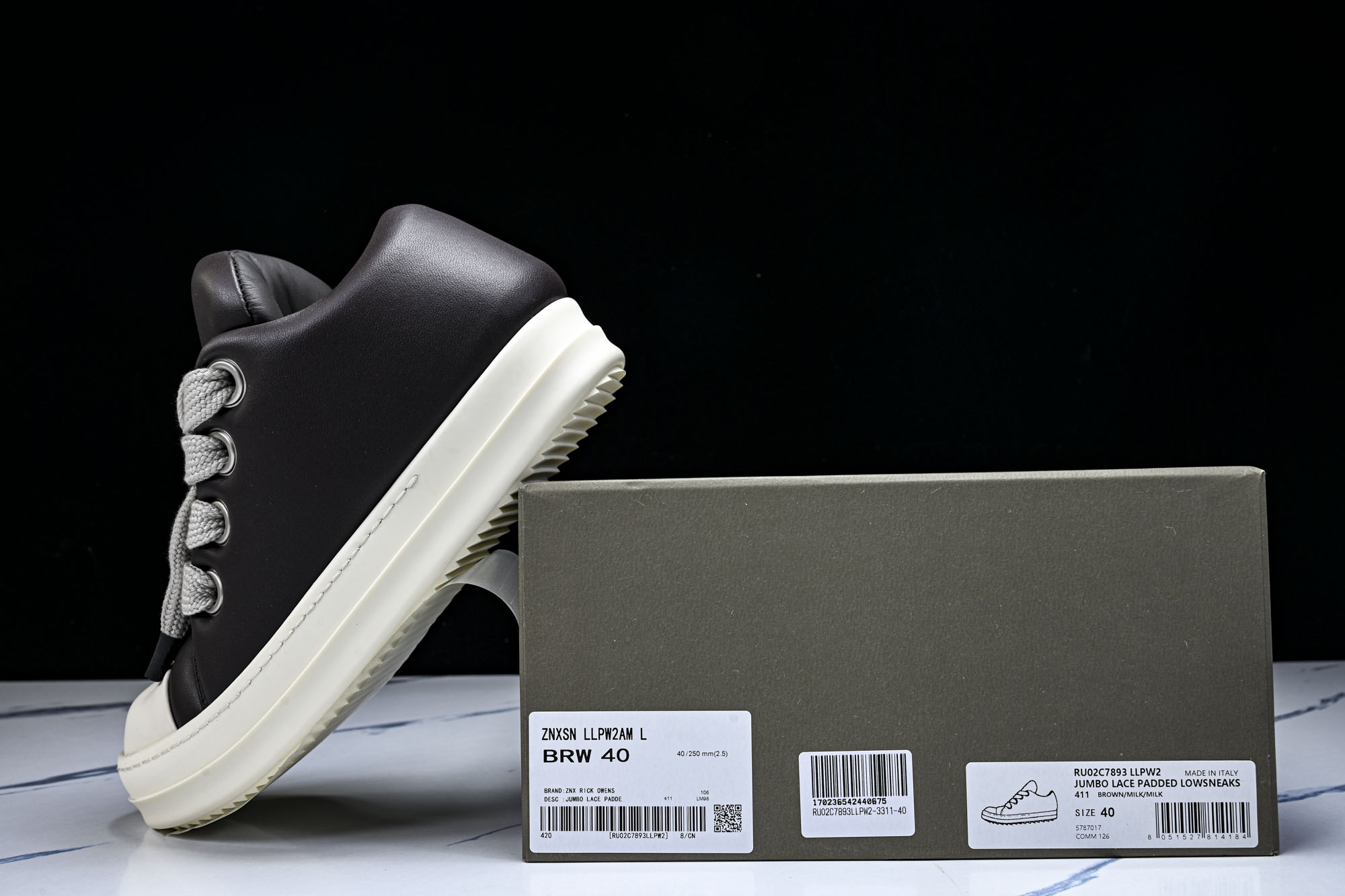 纯原莞产 RICK OWENS 男女士 羊皮棕色面包鞋奶白系带低帮运动鞋RU02C7893 LLPW2#