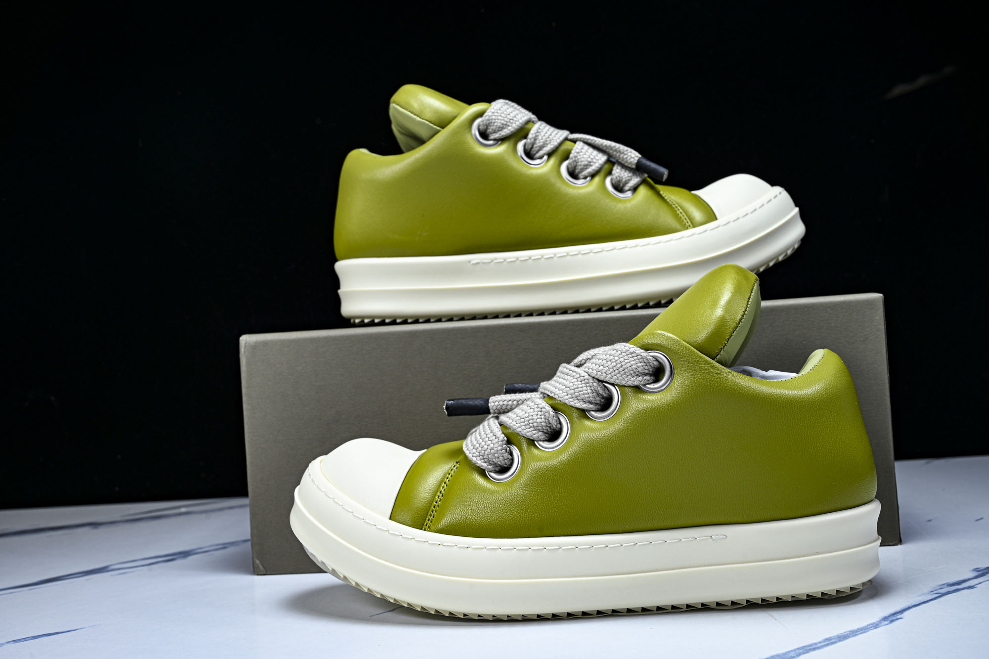 纯原莞产 RICK OWENS 男女士 羊皮浅绿面包鞋奶白系带低帮运动鞋RU02C7893 LLPW2#