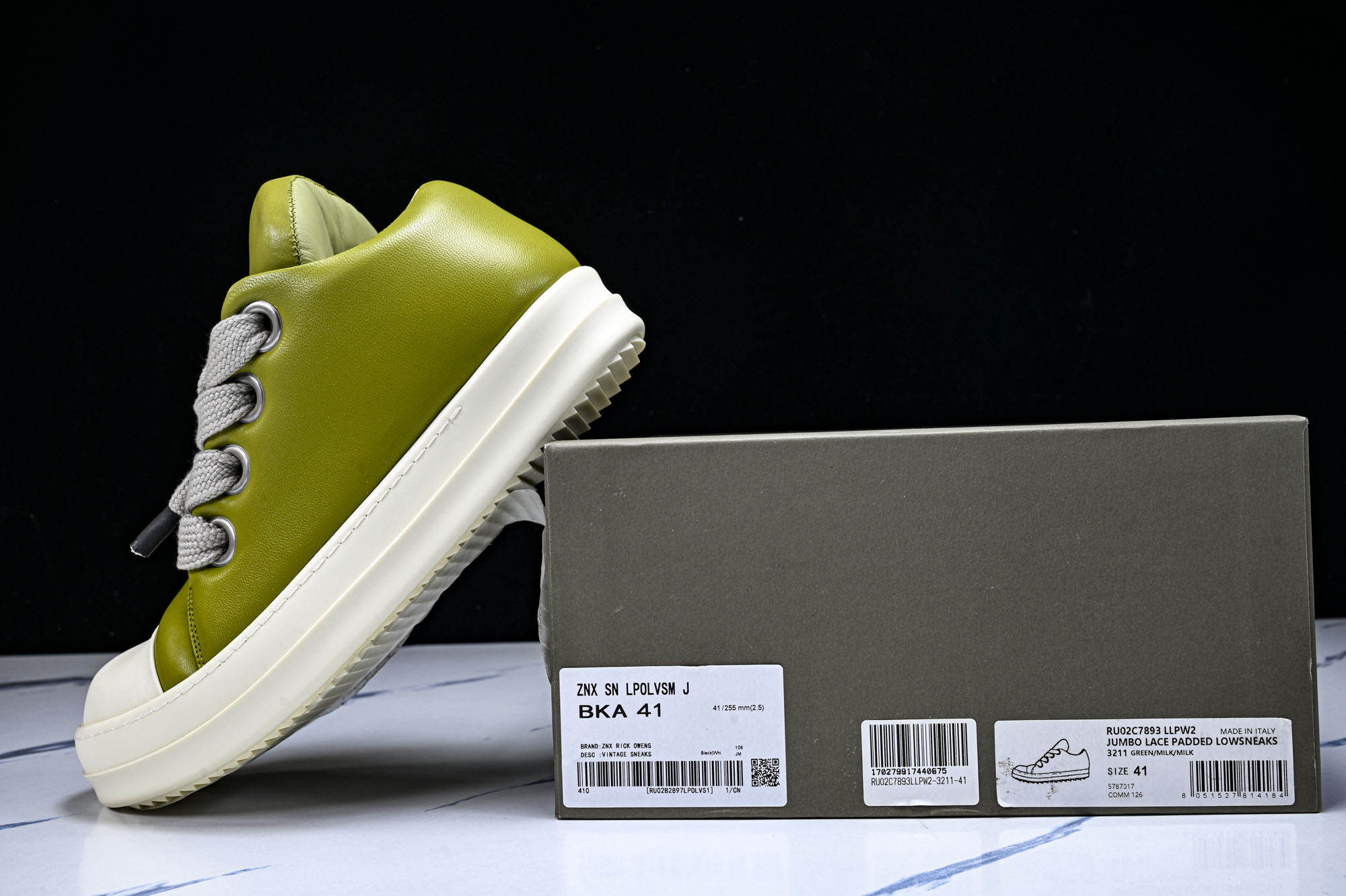 纯原莞产 RICK OWENS 男女士 羊皮浅绿面包鞋奶白系带低帮运动鞋RU02C7893 LLPW2#