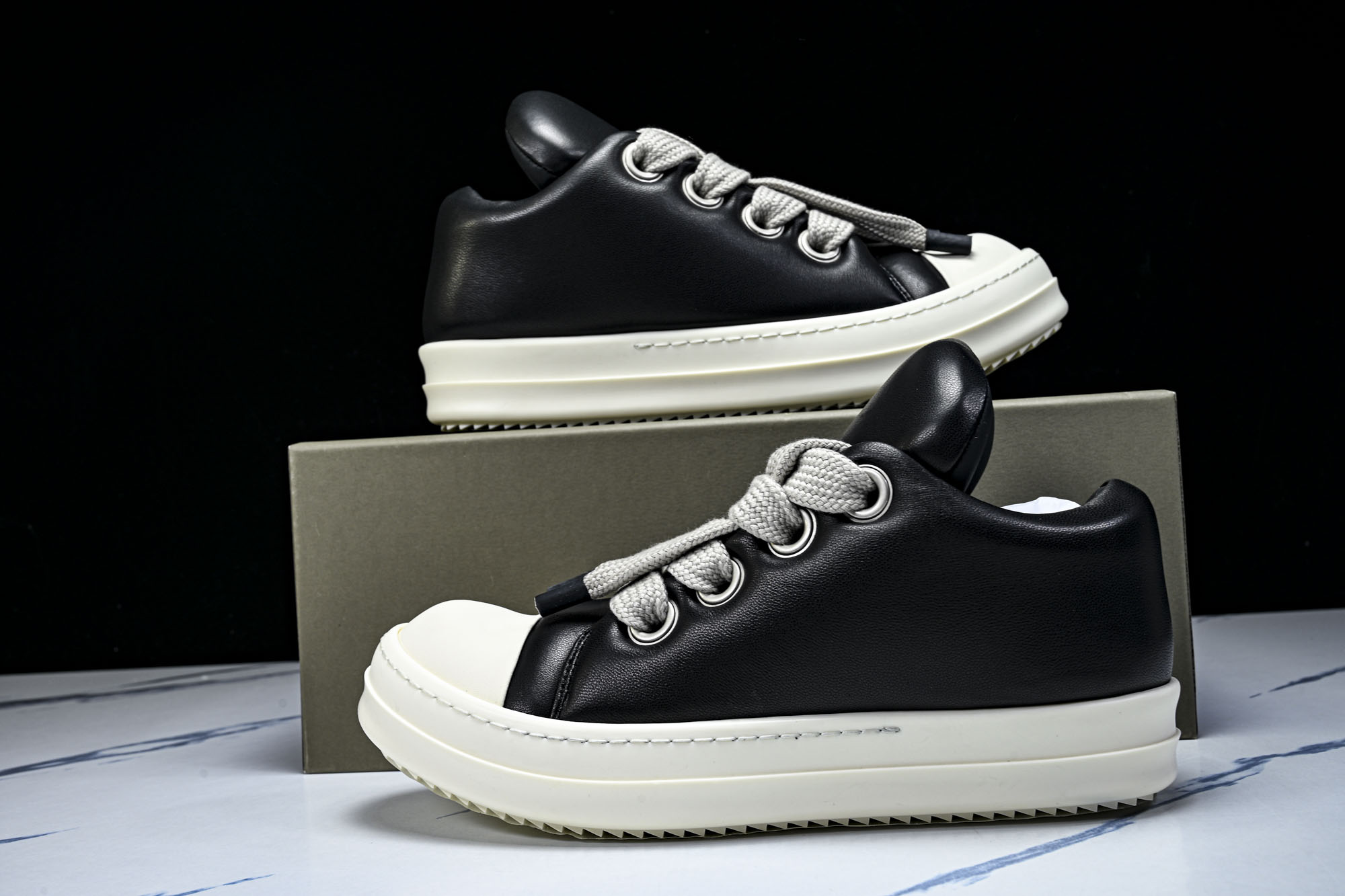 纯原莞产 RICK OWENS 男女士 羊皮面包鞋奶白系带低帮运动鞋RU02C7893 LLPW2#YZ