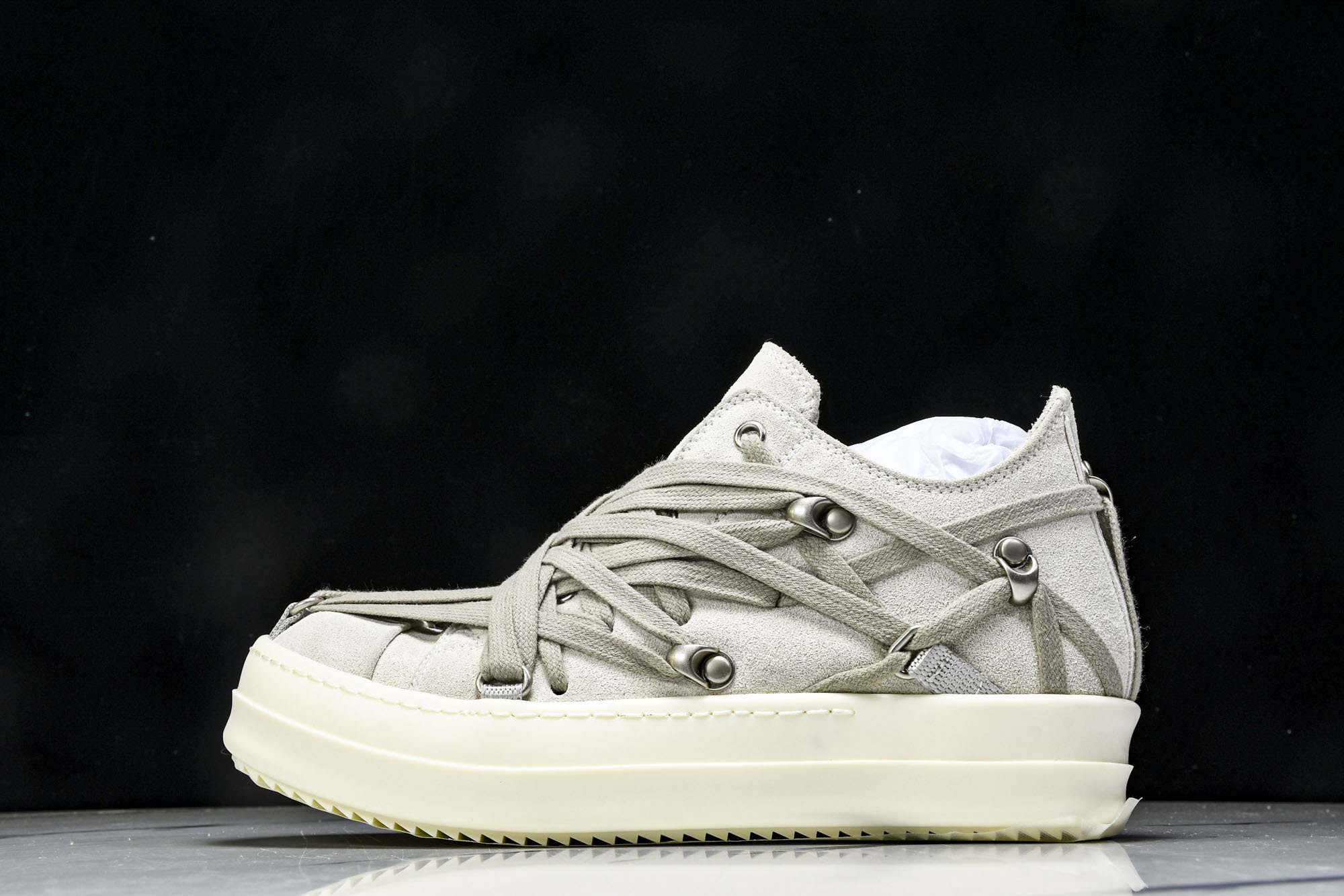 纯原莞产 RICK OWENS RO Megalace 小羊皮 圆头系带 低帮 板鞋  灰色#YZ021