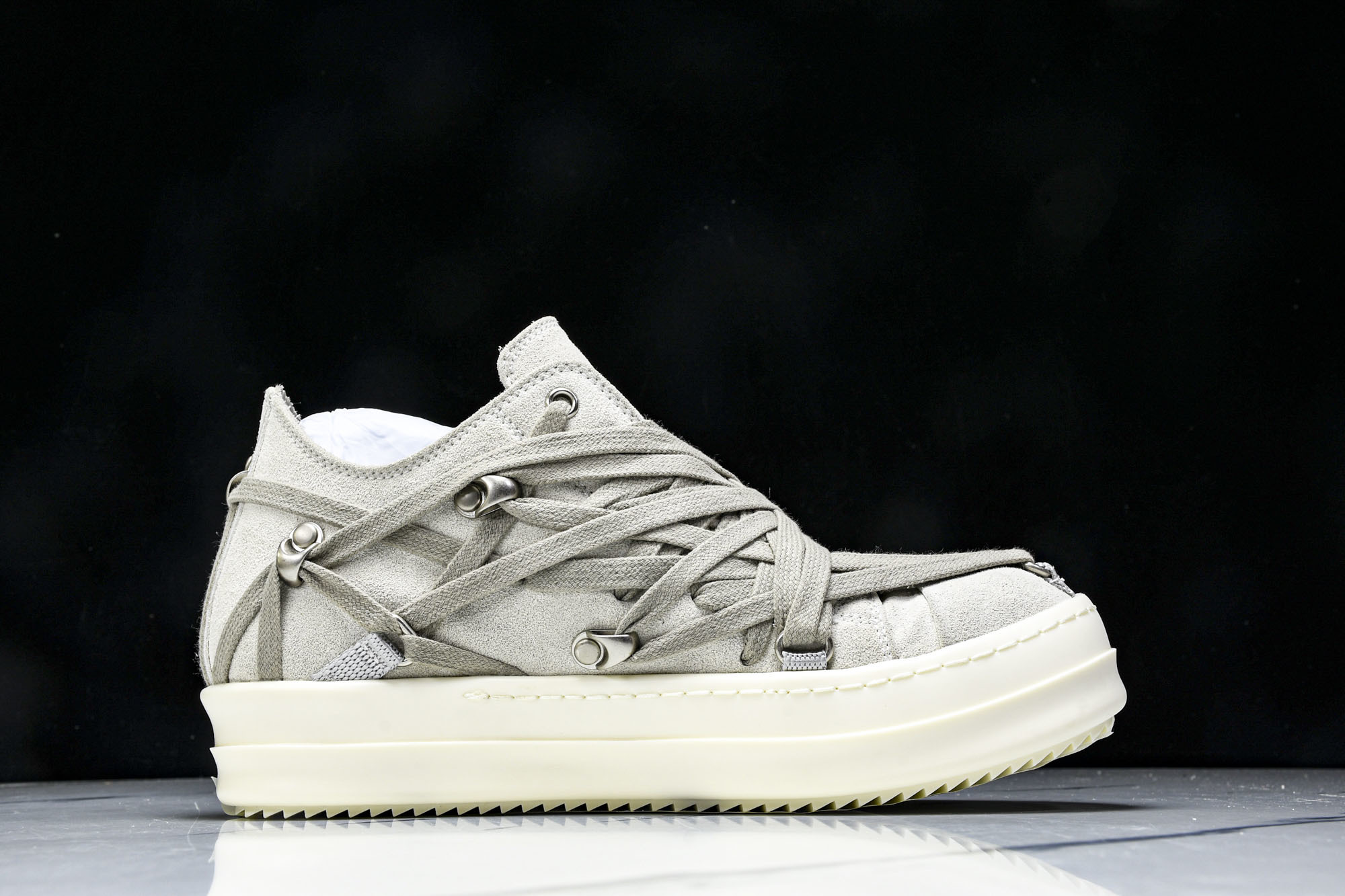 纯原莞产 RICK OWENS RO Megalace 小羊皮 圆头系带 低帮 板鞋  灰色#YZ021