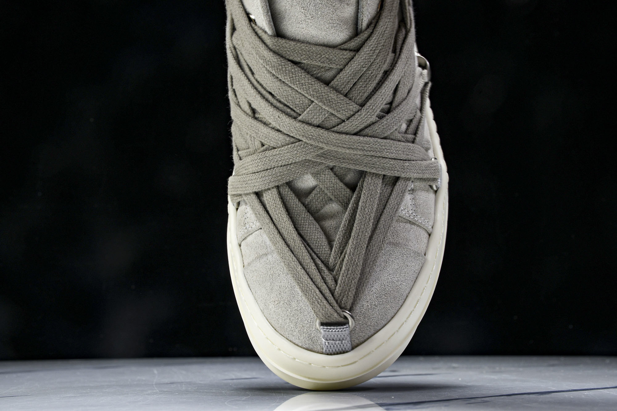 纯原莞产 RICK OWENS RO Megalace 小羊皮 圆头系带 低帮 板鞋  灰色#YZ021