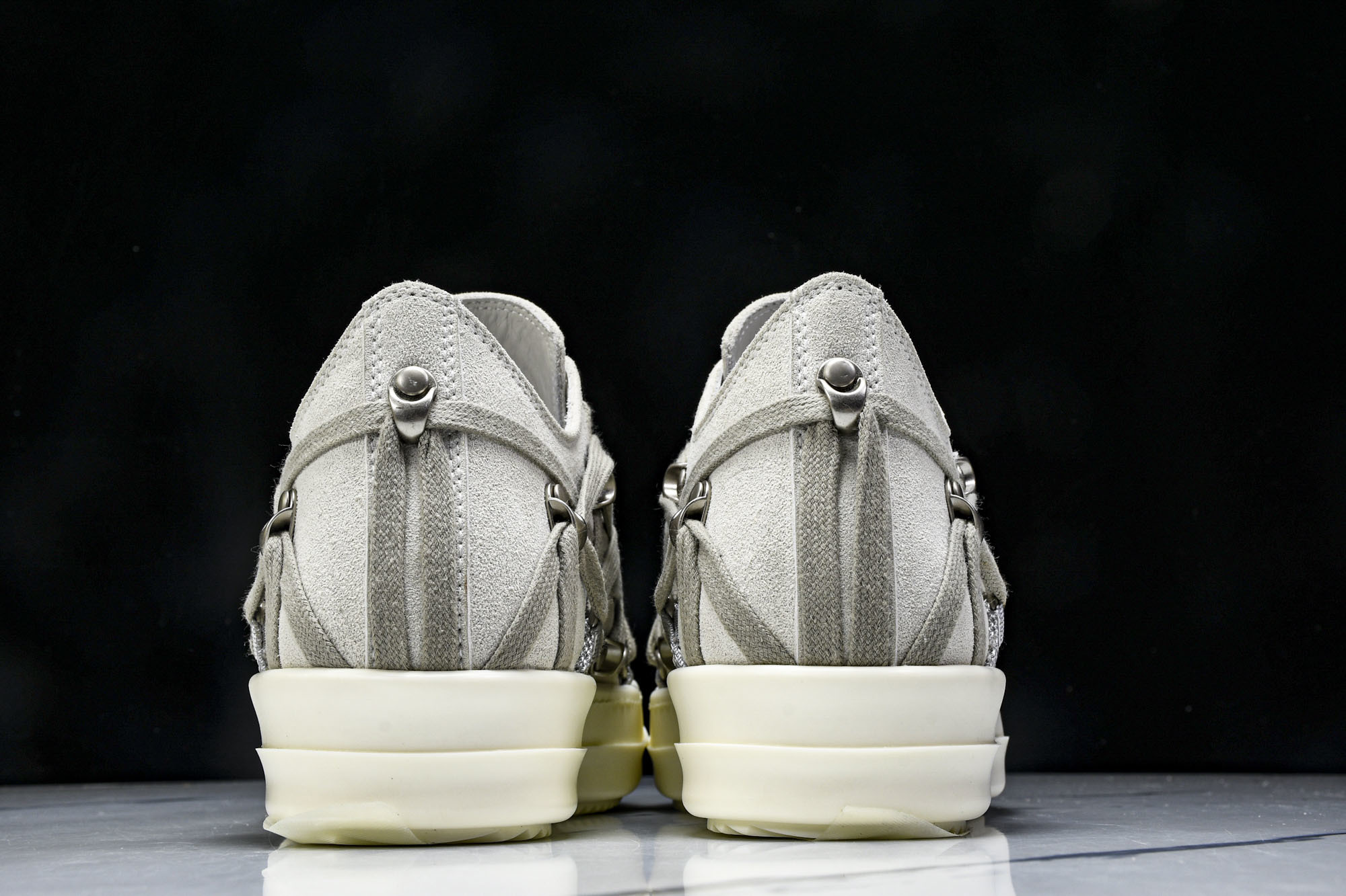 纯原莞产 RICK OWENS RO Megalace 小羊皮 圆头系带 低帮 板鞋  灰色#YZ021