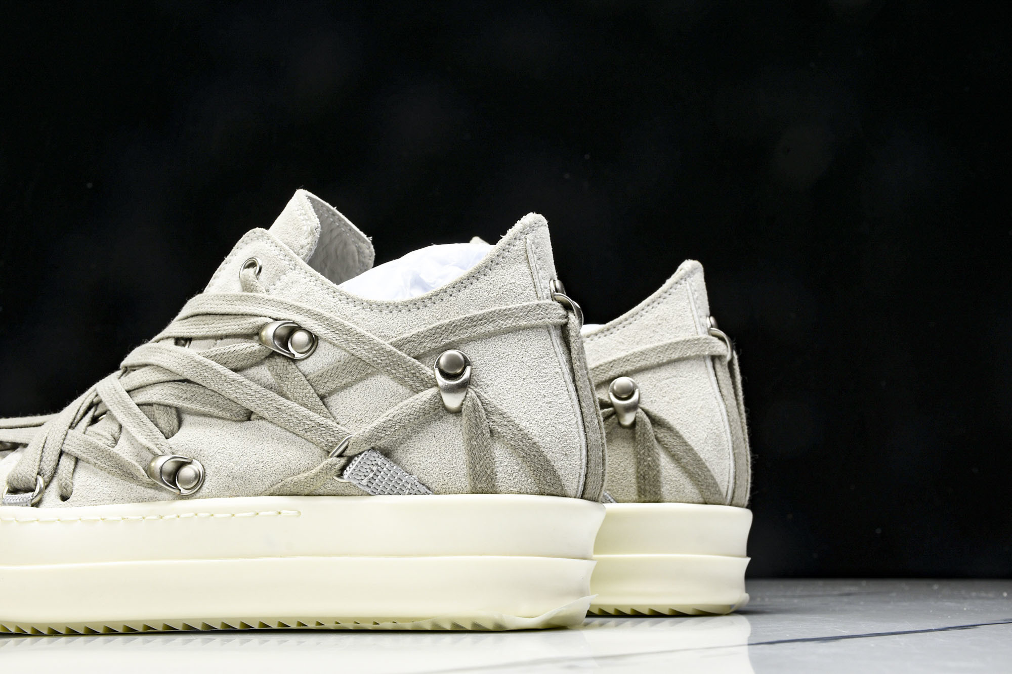 纯原莞产 RICK OWENS RO Megalace 小羊皮 圆头系带 低帮 板鞋  灰色#YZ021