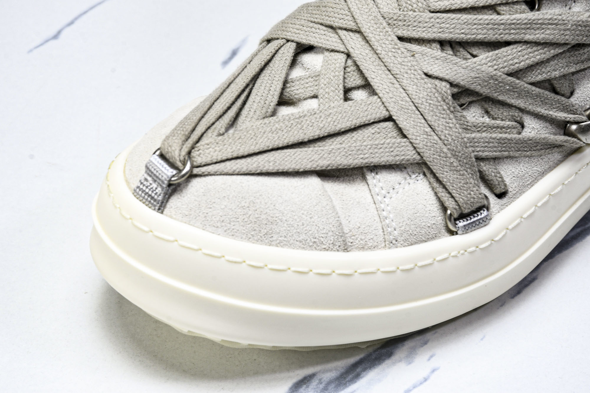 纯原莞产 RICK OWENS RO Megalace 小羊皮 圆头系带 低帮 板鞋  灰色#YZ021