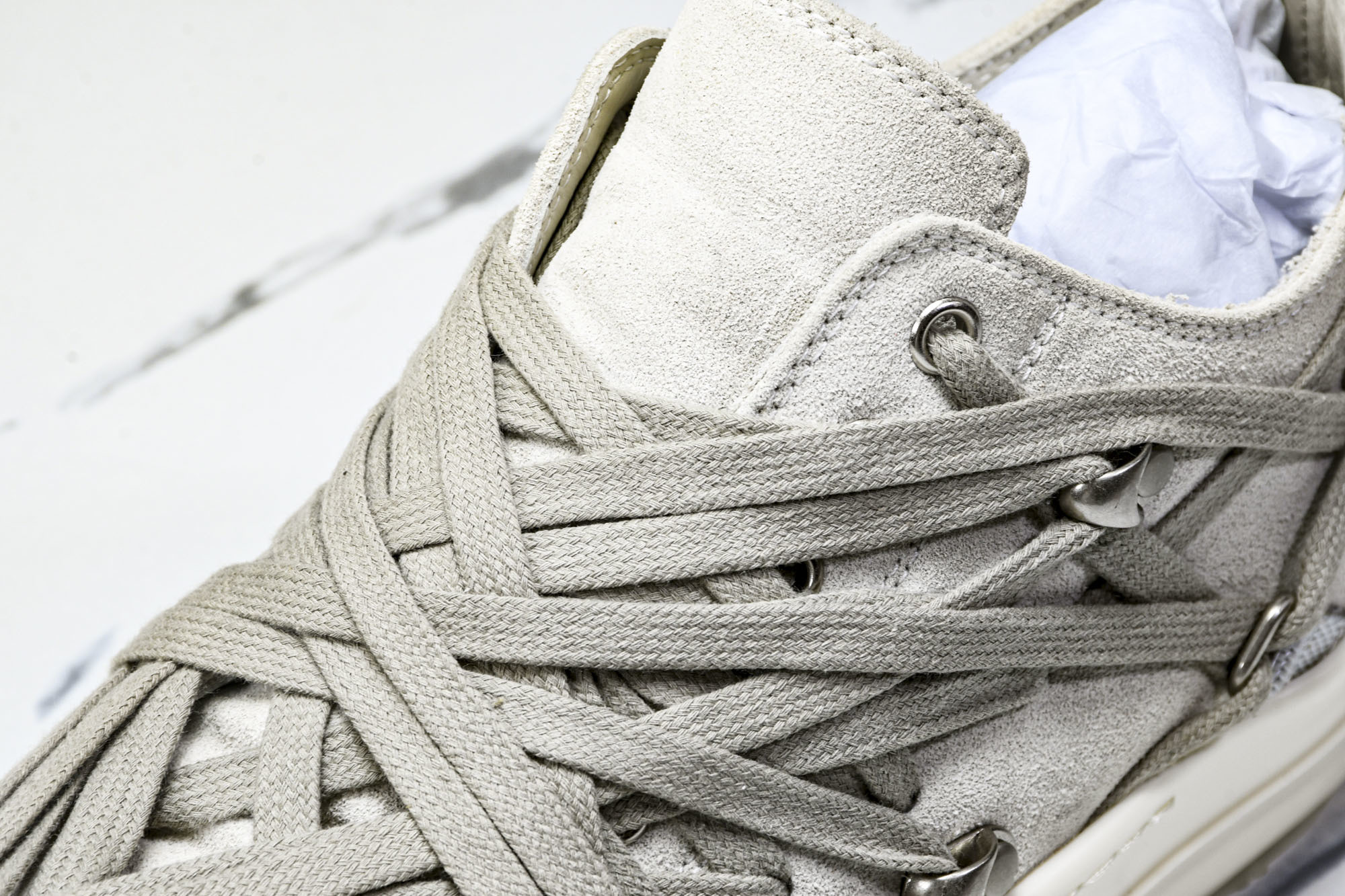 纯原莞产 RICK OWENS RO Megalace 小羊皮 圆头系带 低帮 板鞋  灰色#YZ021