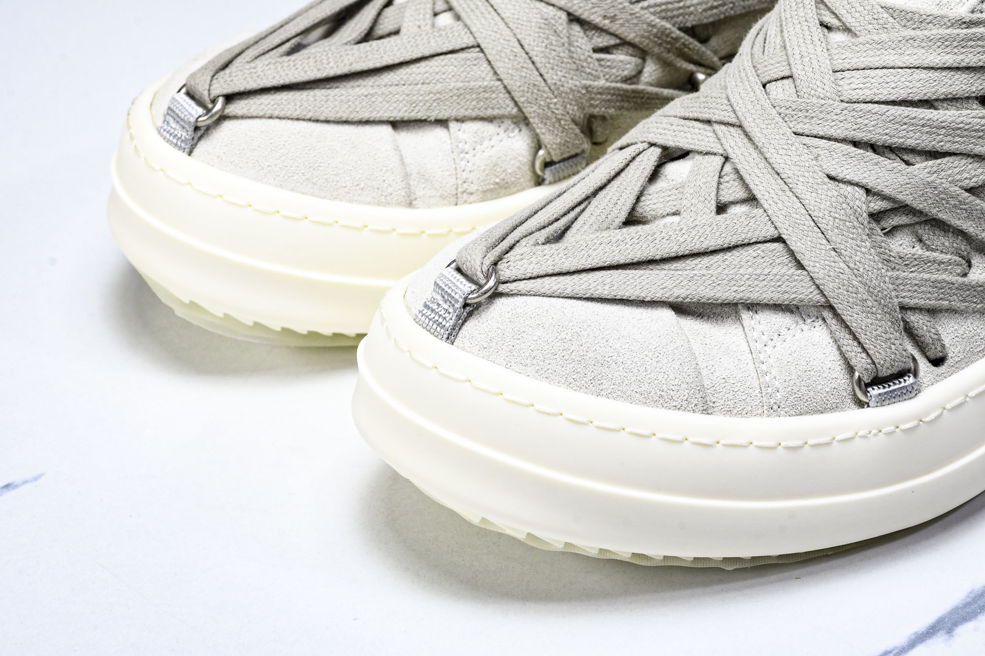 纯原莞产 RICK OWENS RO Megalace 小羊皮 圆头系带 低帮 板鞋  灰色#YZ021