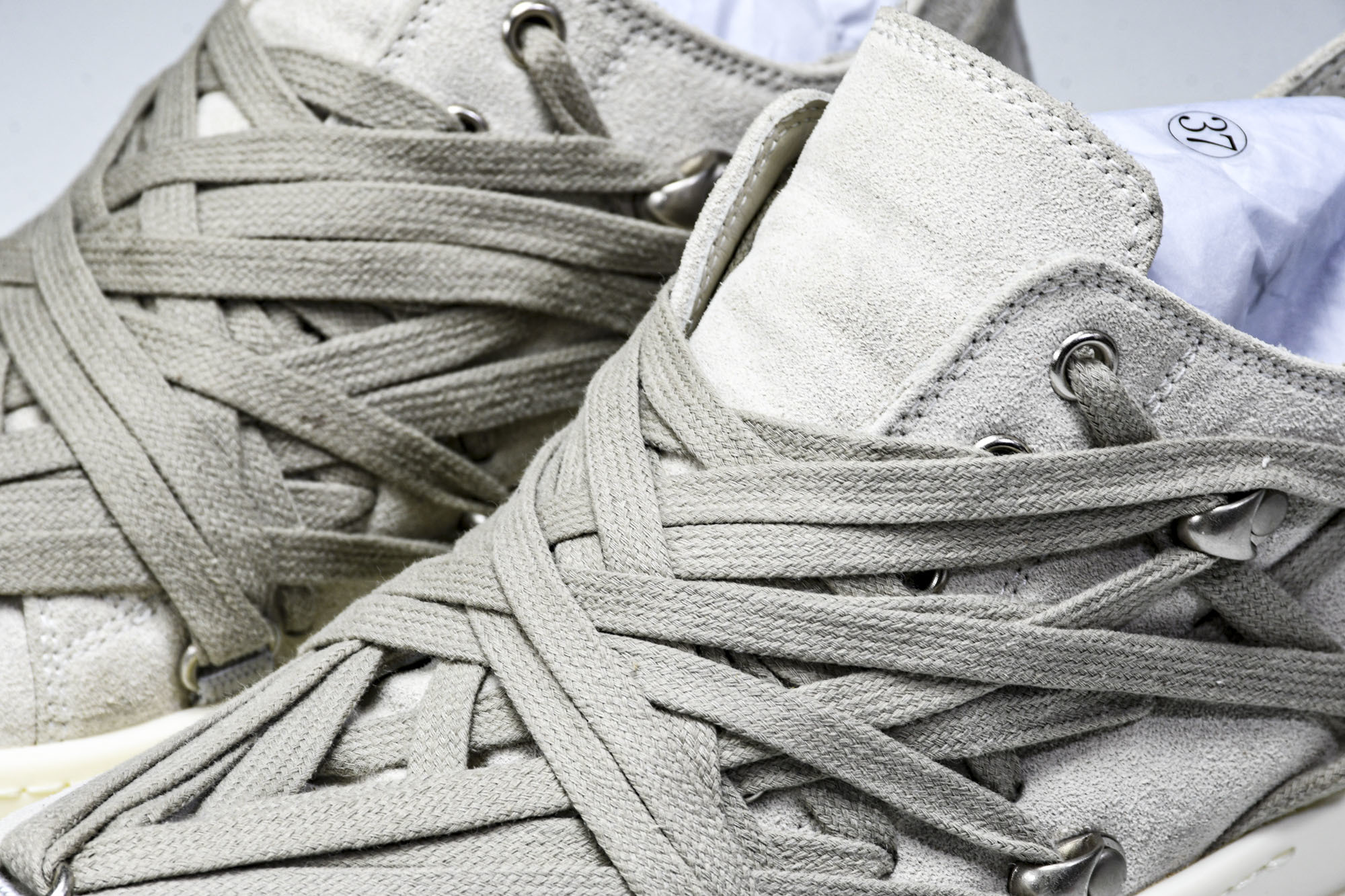 纯原莞产 RICK OWENS RO Megalace 小羊皮 圆头系带 低帮 板鞋  灰色#YZ021