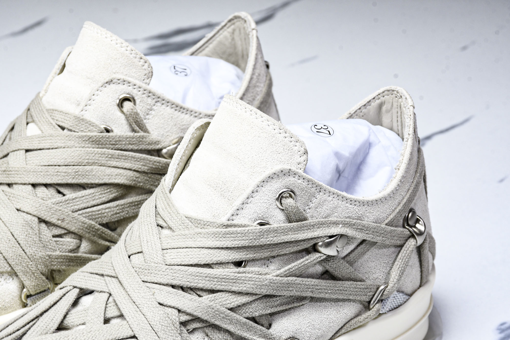 纯原莞产 RICK OWENS RO Megalace 小羊皮 圆头系带 低帮 板鞋  灰色#YZ021