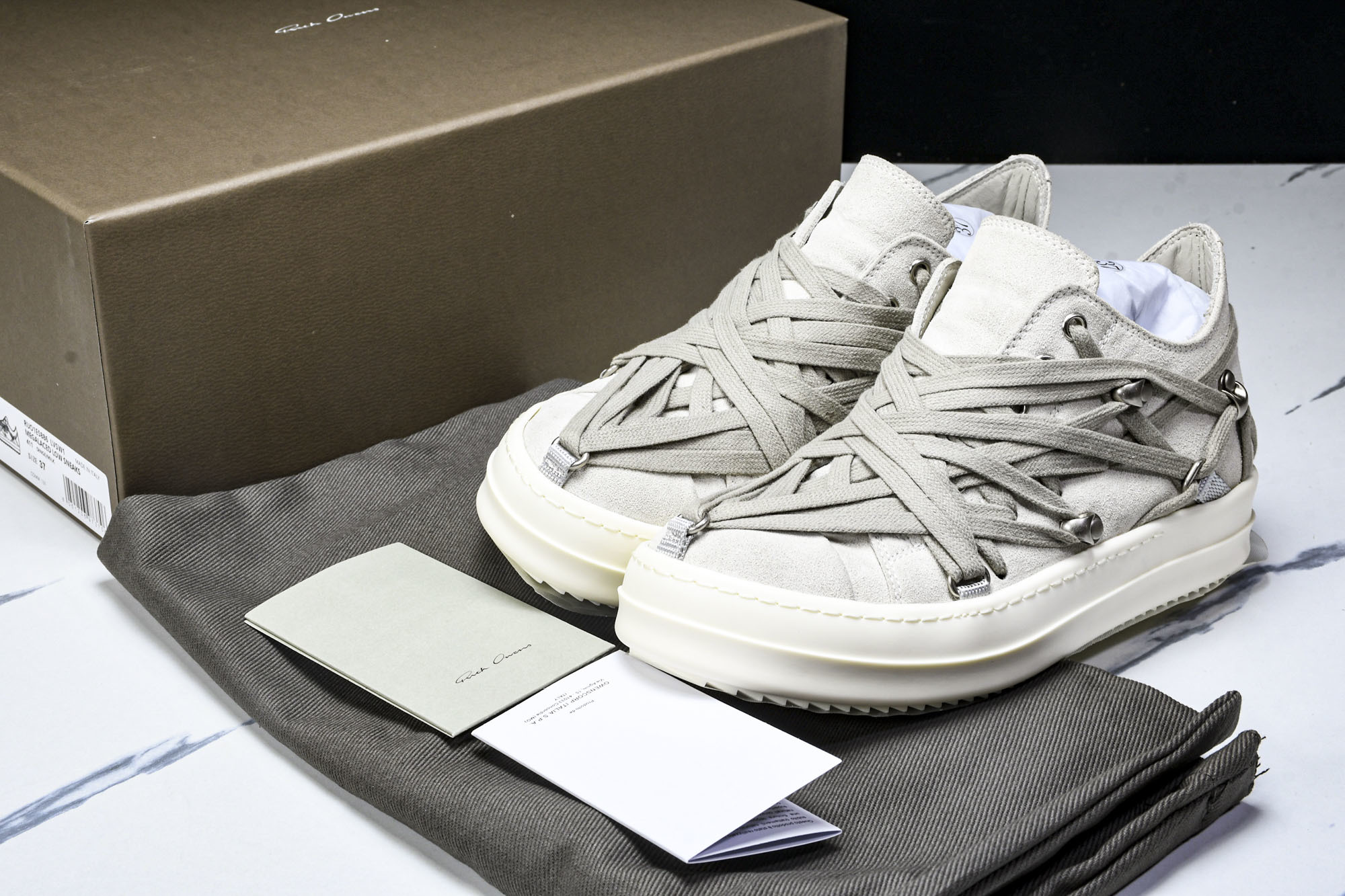 纯原莞产 RICK OWENS RO Megalace 小羊皮 圆头系带 低帮 板鞋  灰色#YZ021